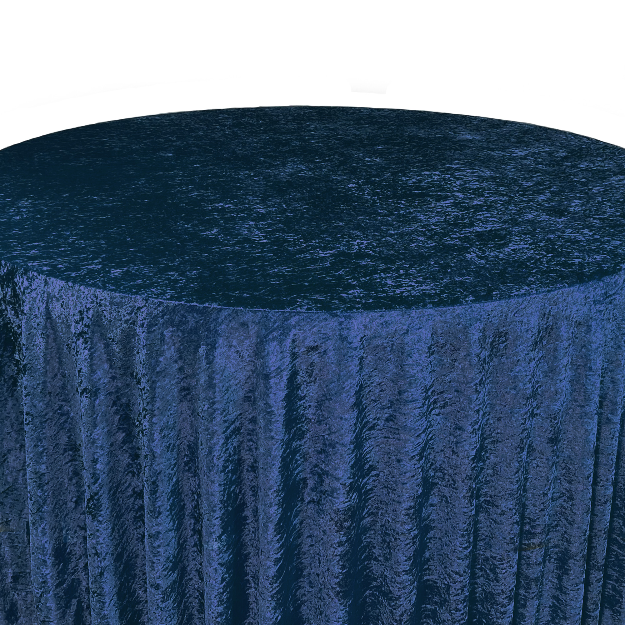 132 Inch Round Crushed Velvet Tablecloth Navy Blue Top