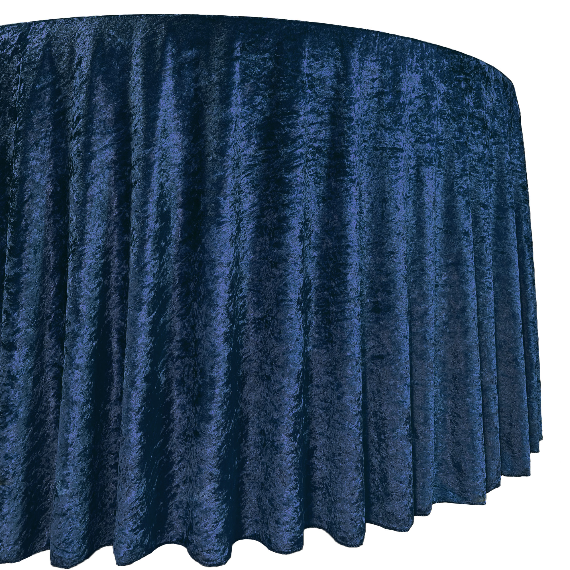 132 Inch Round Crushed Velvet Tablecloth Navy Blue Drape