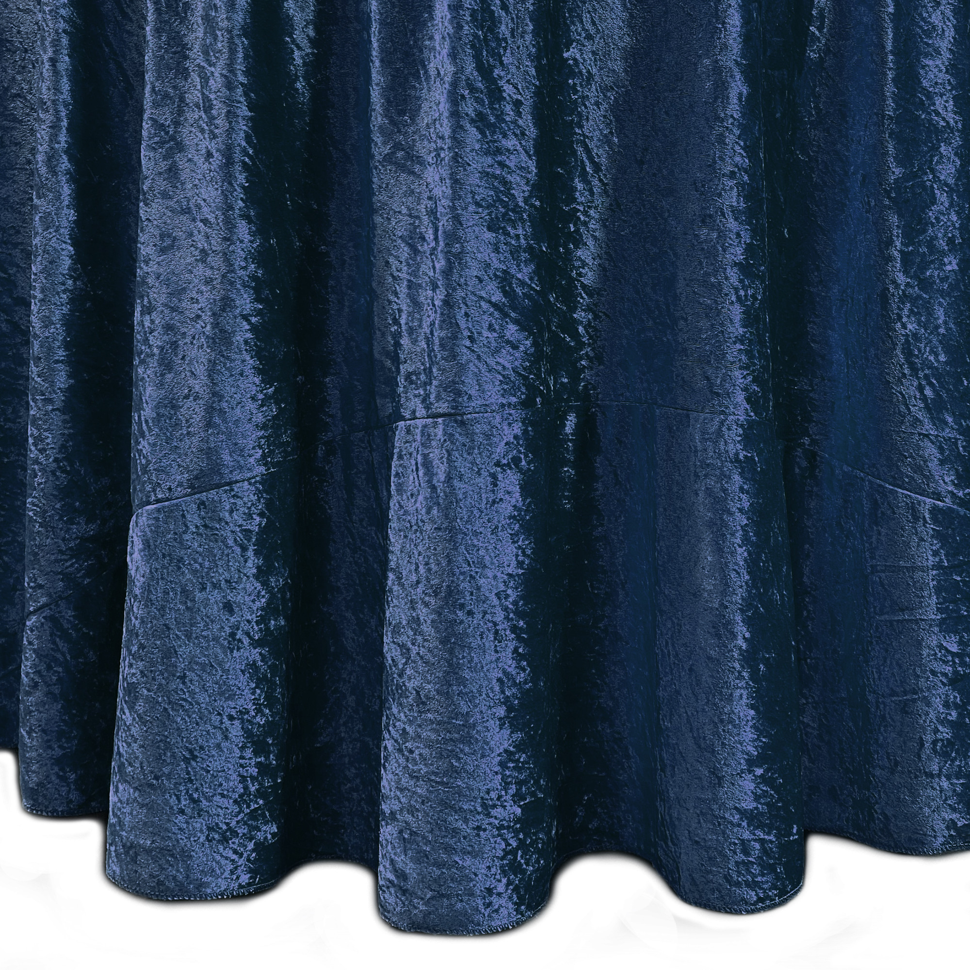 132 Inch Round Crushed Velvet Tablecloth Navy Blue Seam