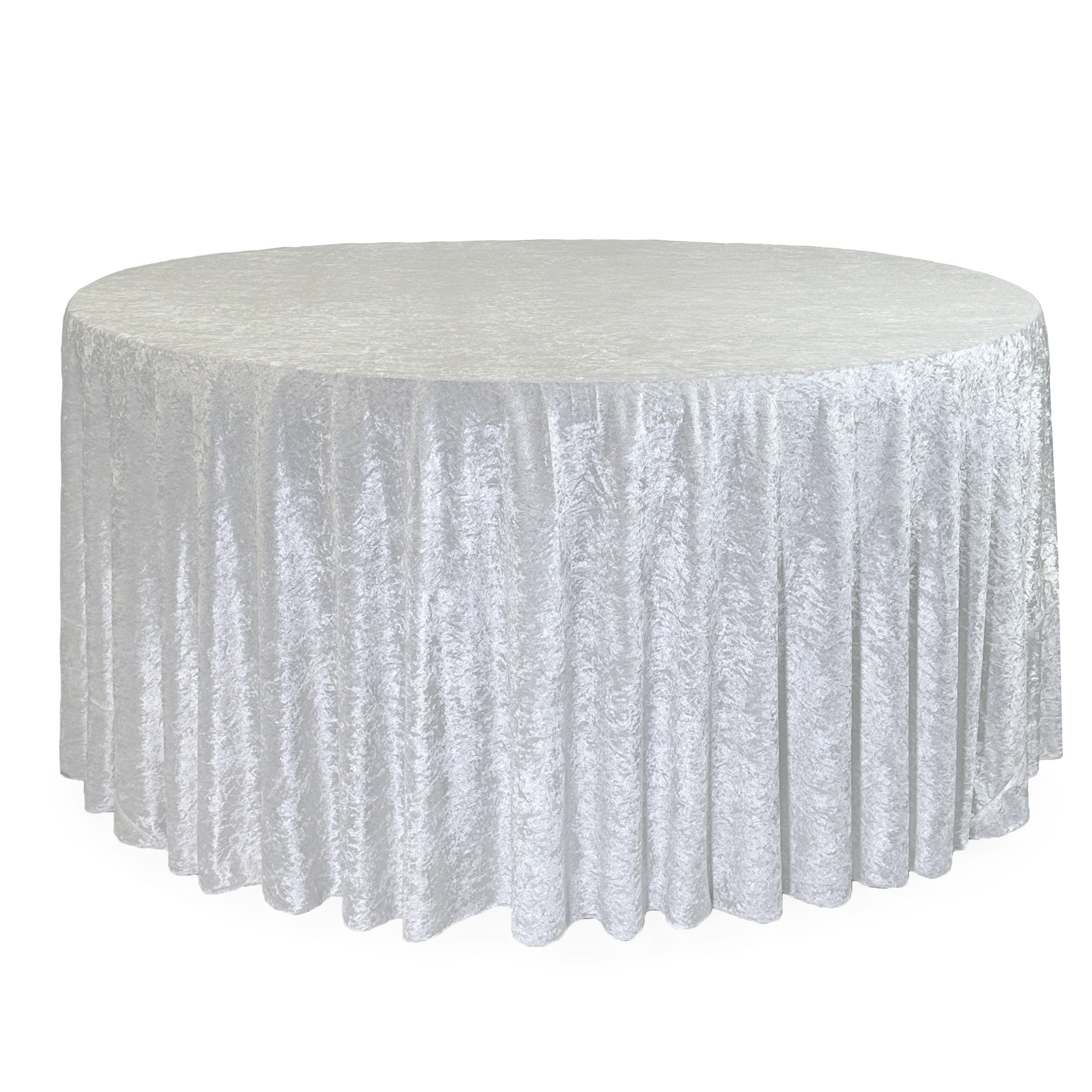 132 Inch Round Crushed Velvet Tablecloth White