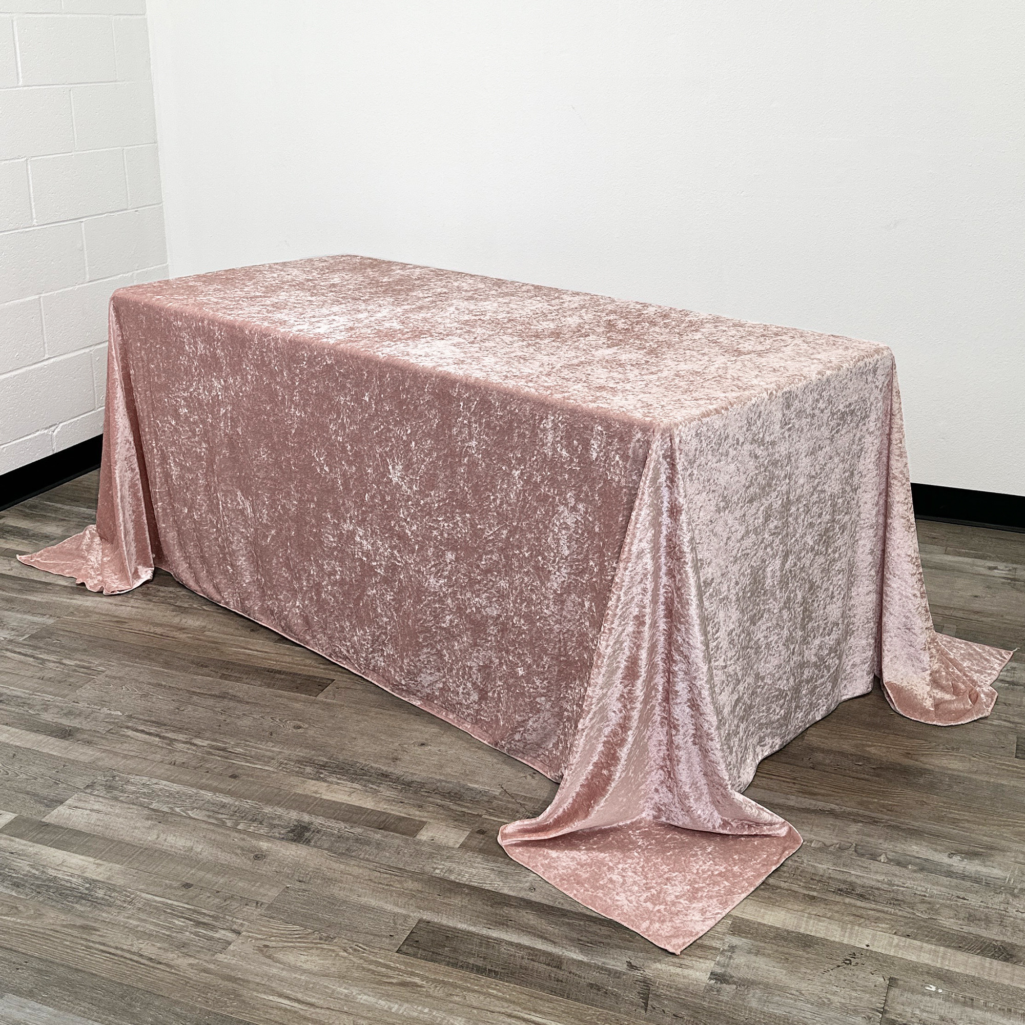 90 x 156 Inch Rectangular Crushed Velvet Tablecloth Blush