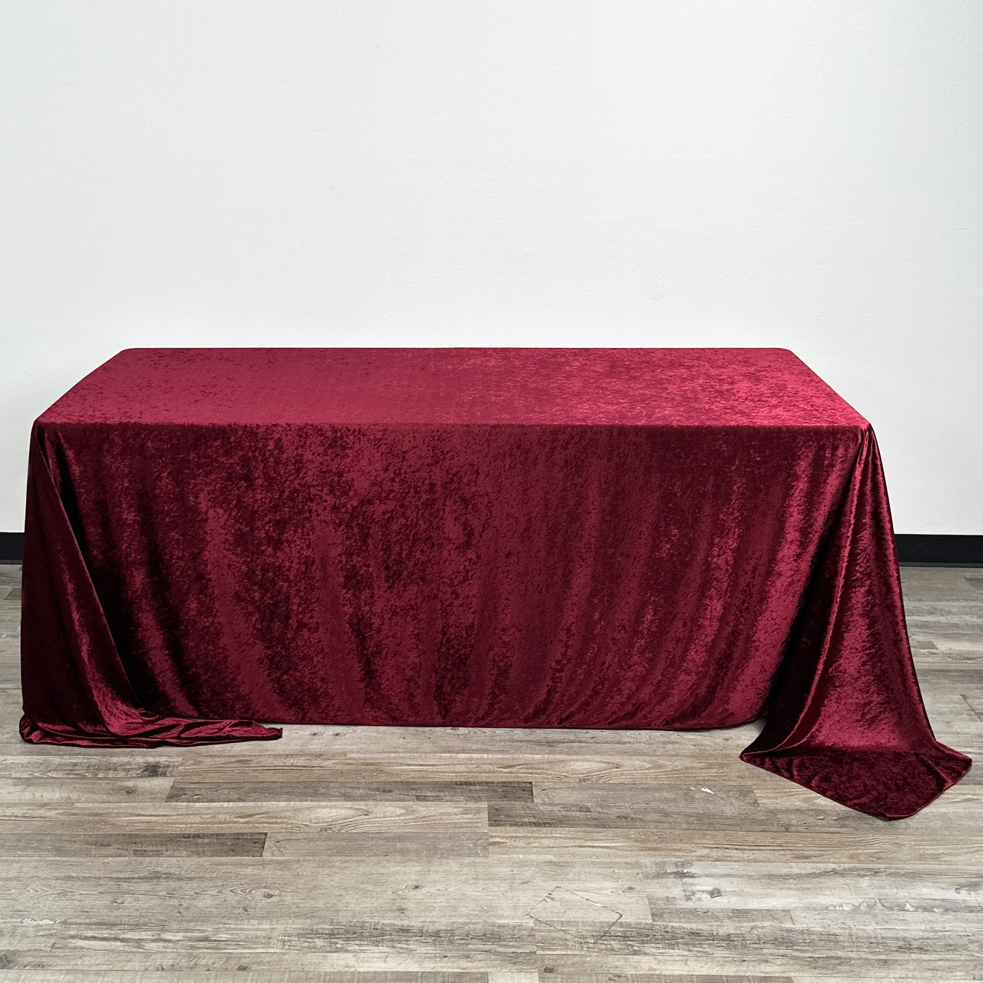 90 x 156 Inch Rectangular Crushed Velvet Tablecloth Burgundy front