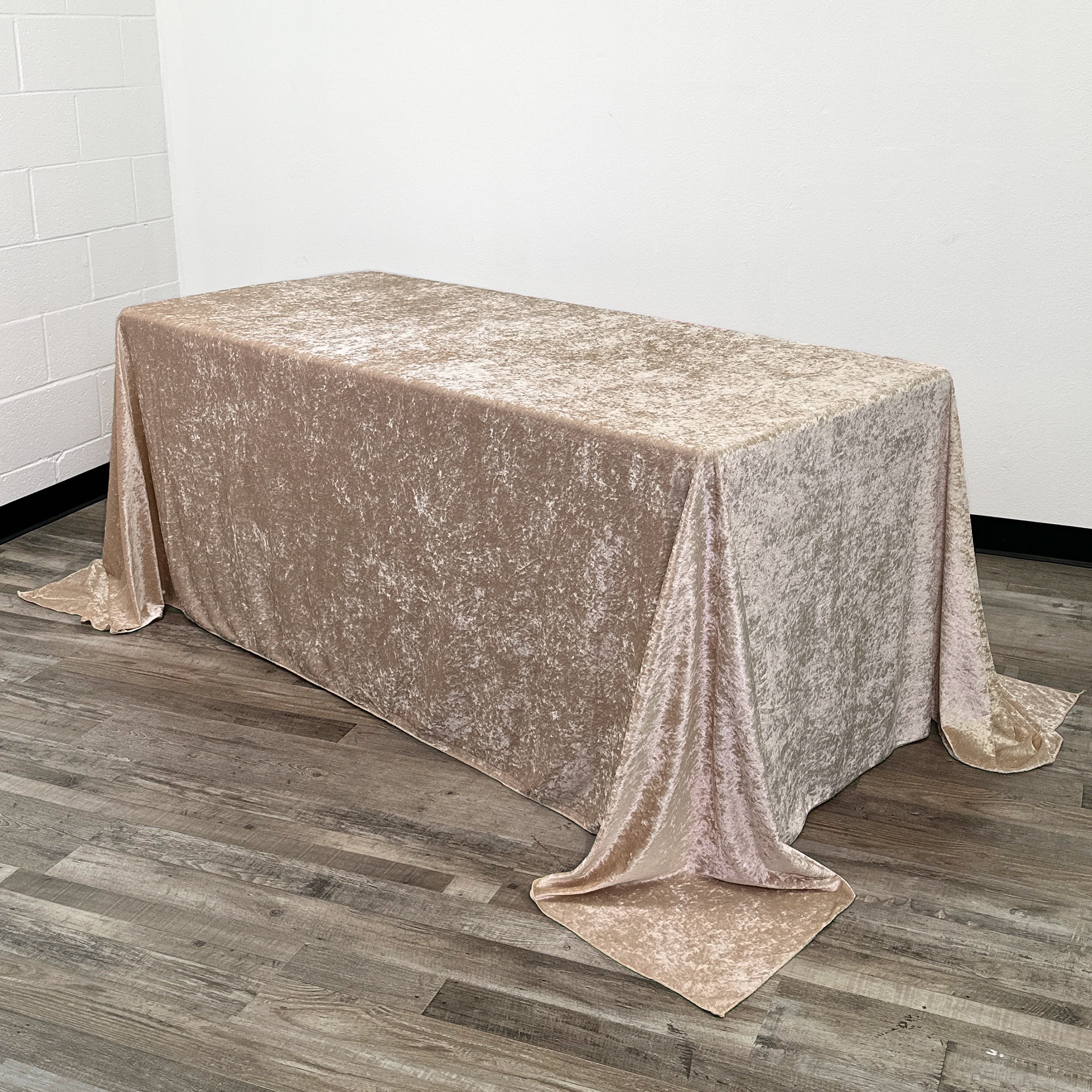 90 x 156 Inch Rectangular Crushed Velvet Tablecloth Champagne