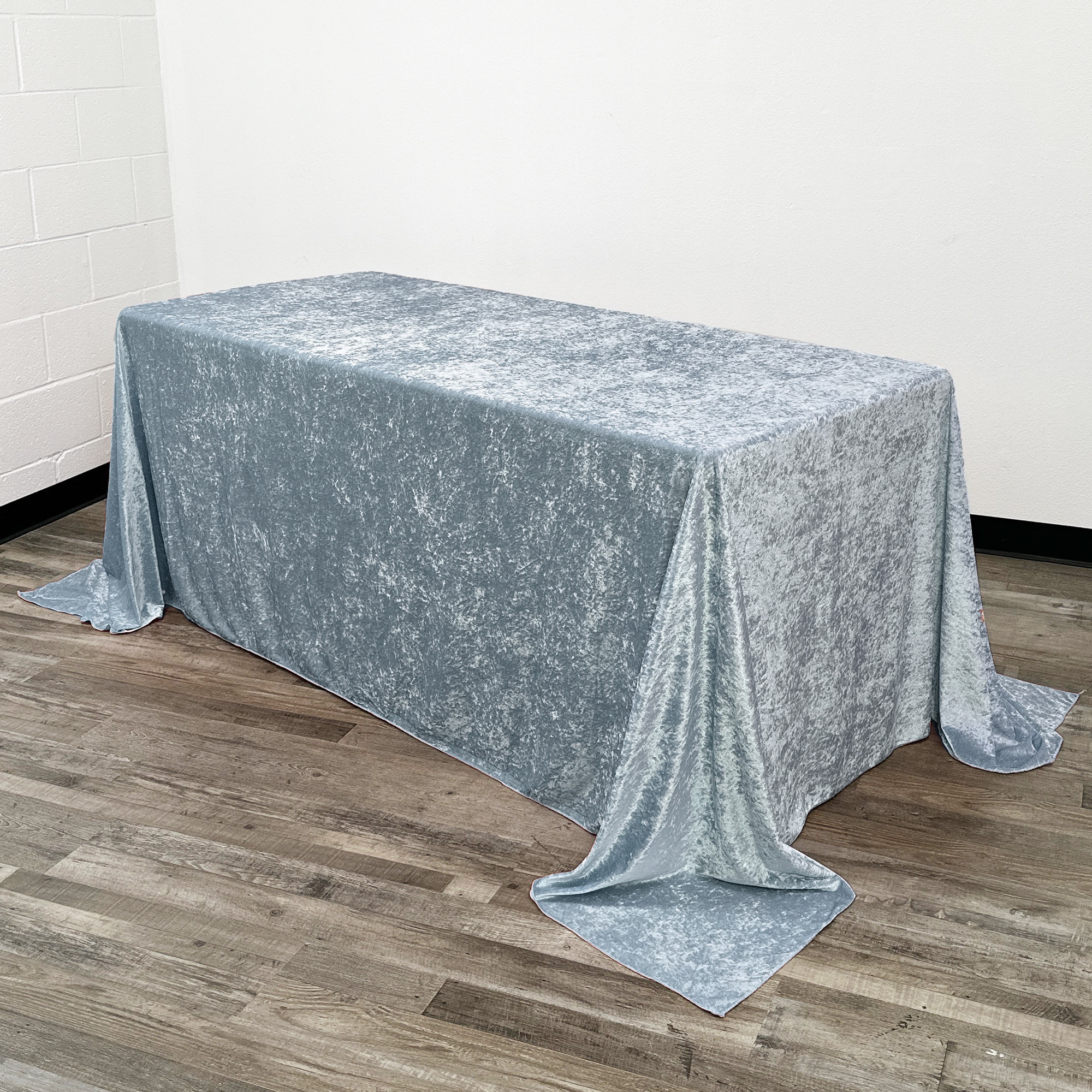 90 x 156 Inch Rectangular Crushed Velvet Tablecloth Dusty Blue
