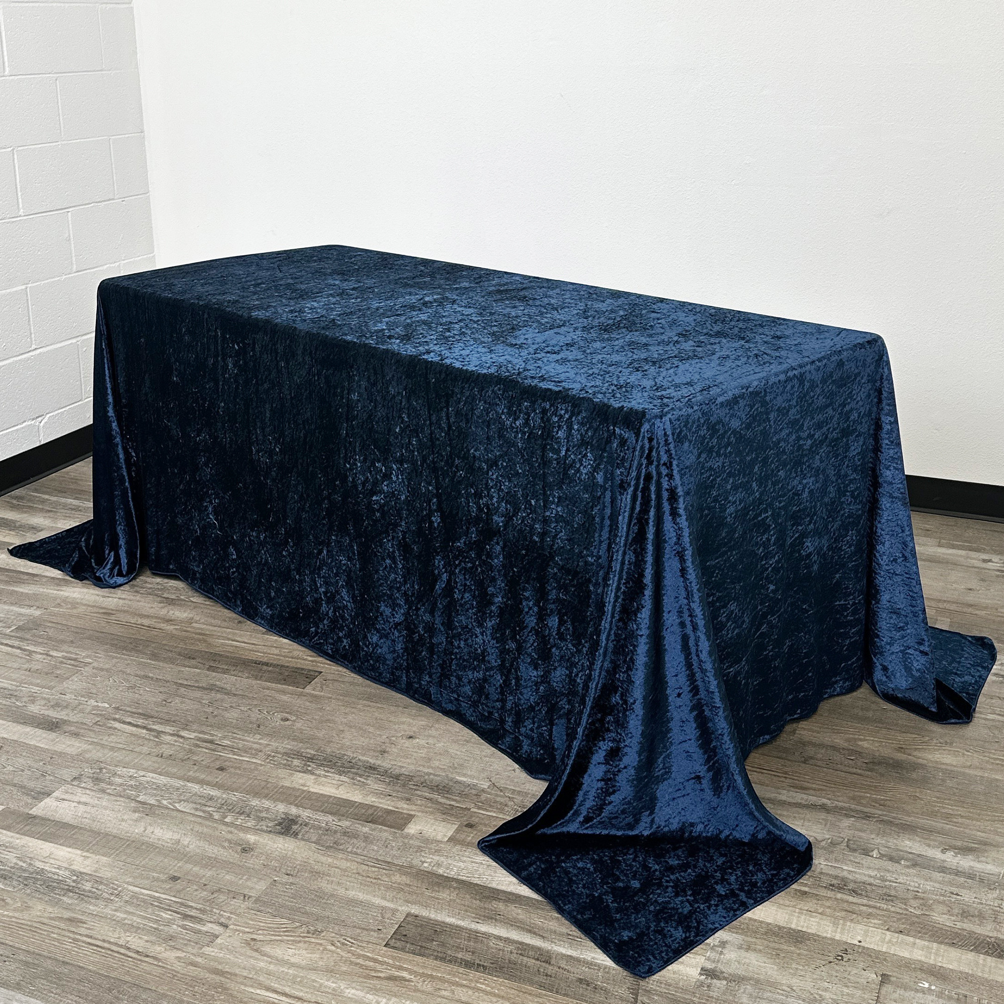90 x 156 Inch Rectangular Crushed Velvet Tablecloth Navy Blue