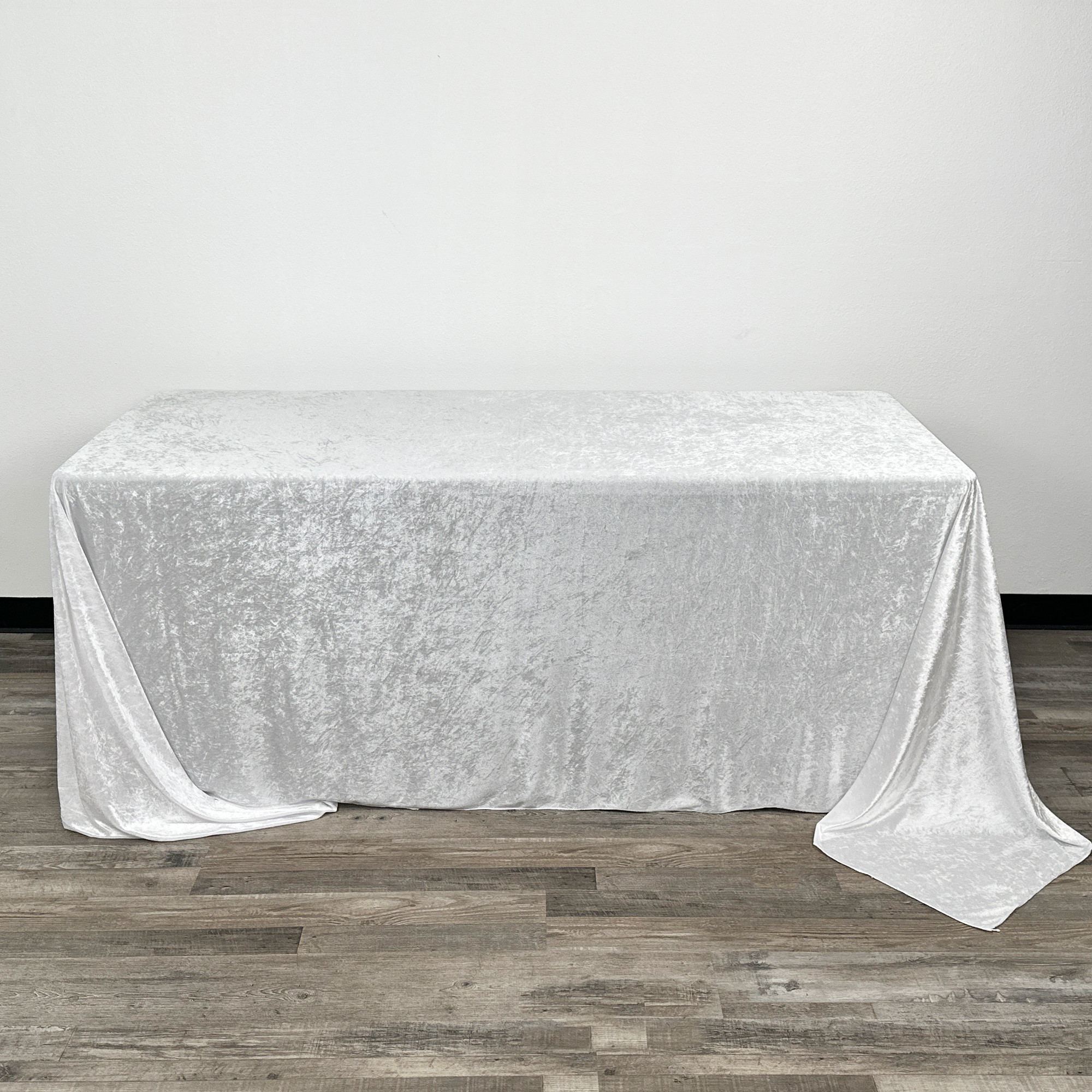 90 x 156 Inch Rectangular Crushed Velvet Tablecloth White front