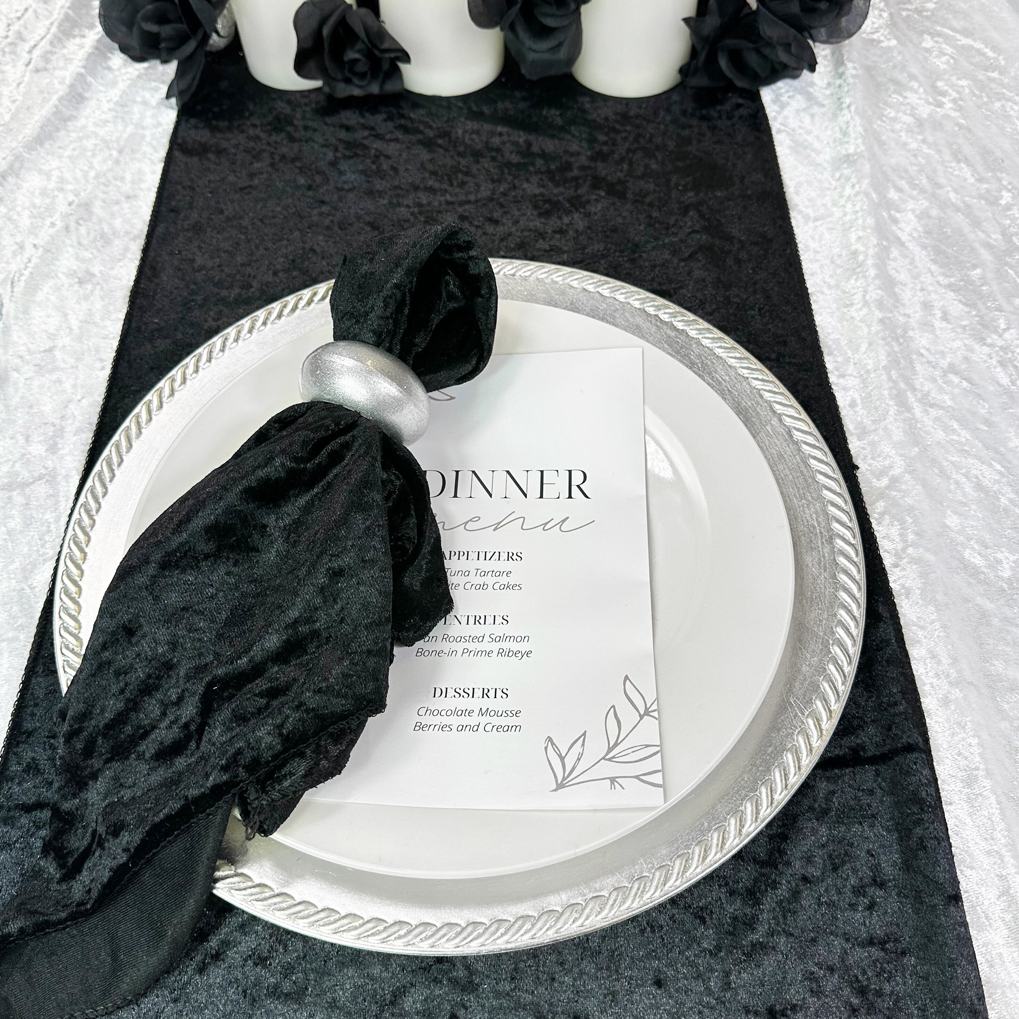 10 Pack 20 Inch Crushed Velvet Cloth Napkins Black lifestyle