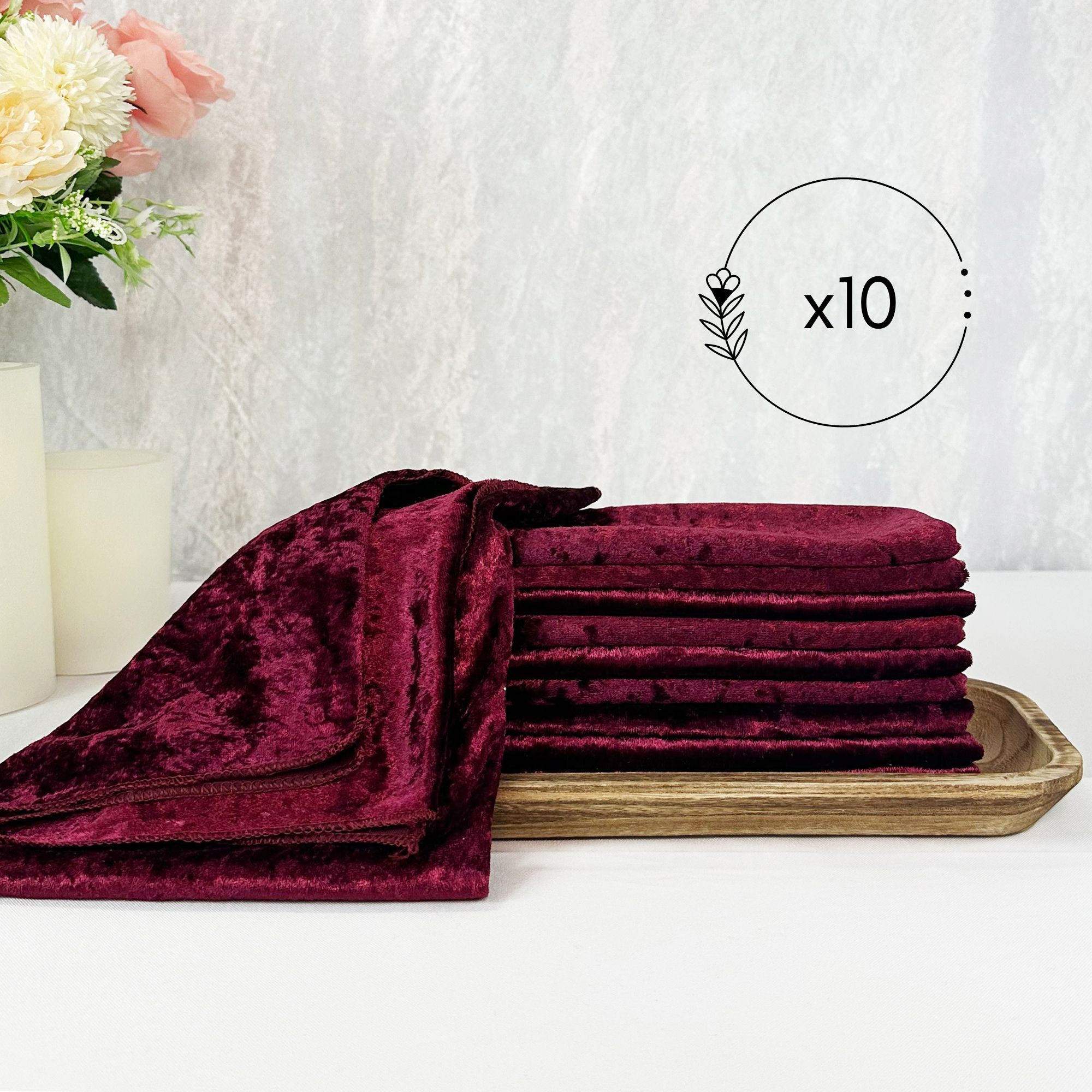 10 Pack 20 Inch Crushed Velvet Cloth Napkins Burgundy pack of 10