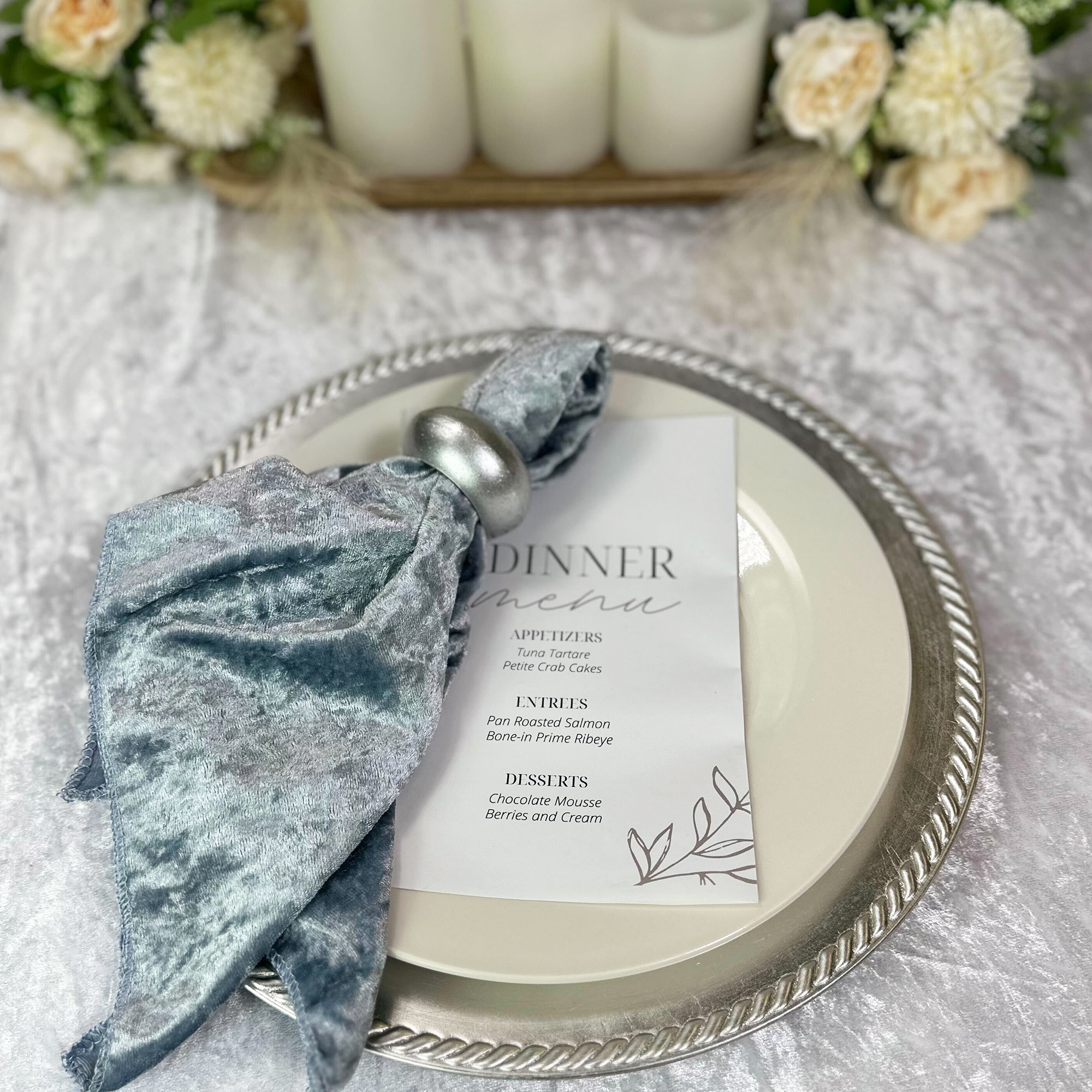 10 Pack 20 Inch Crushed Velvet Cloth Napkins Dusty Blue lifestyle