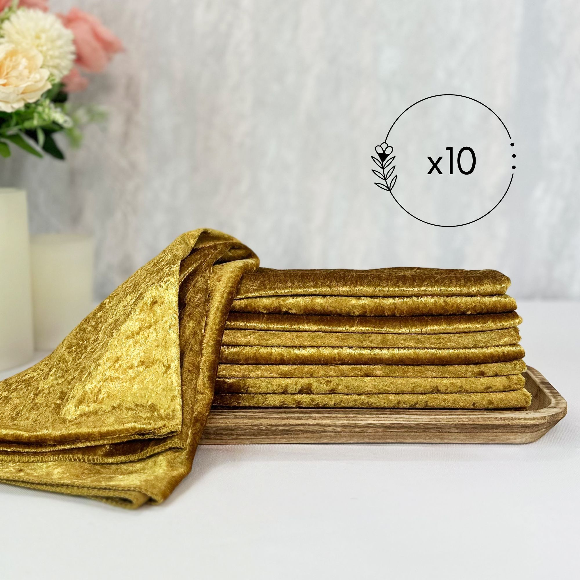 10 Pack 20 Inch Crushed Velvet Cloth Napkins Gold pack of 10