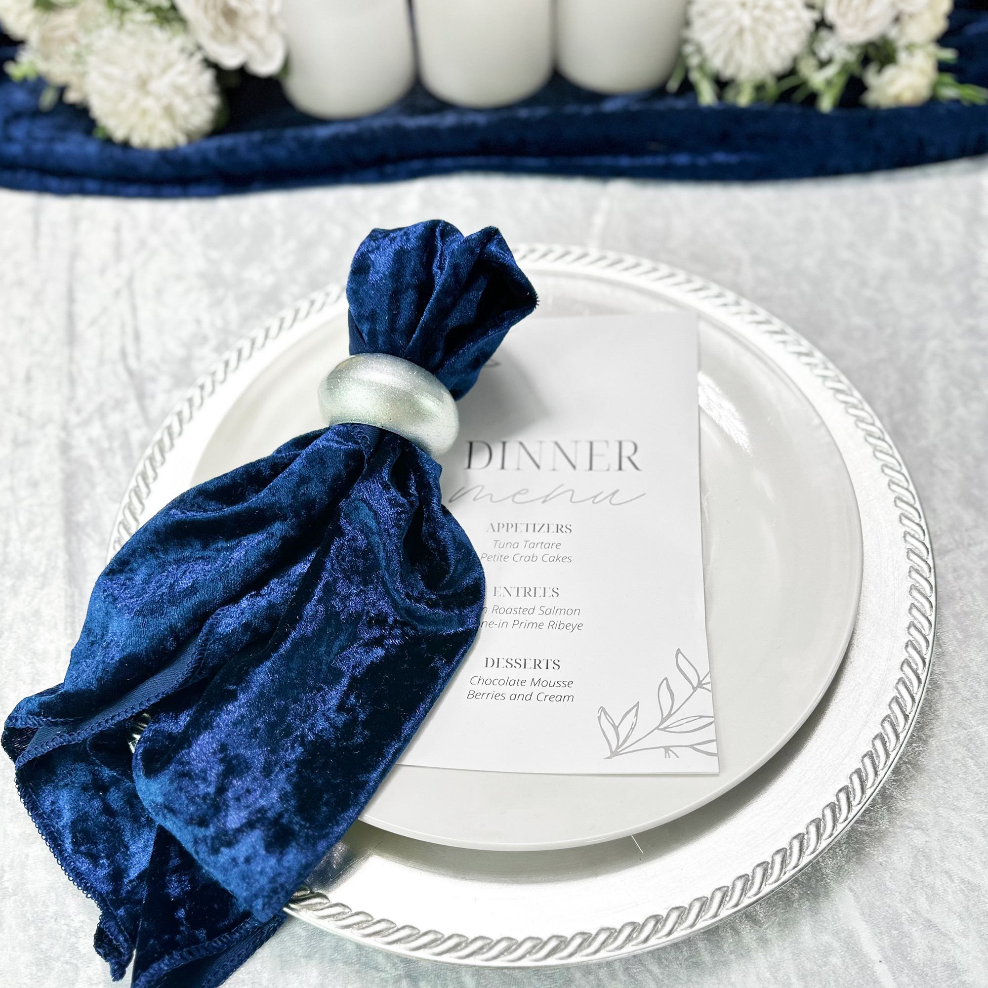 10 Pack 20 Inch Crushed Velvet Cloth Napkins Navy Blue | YCC Linens