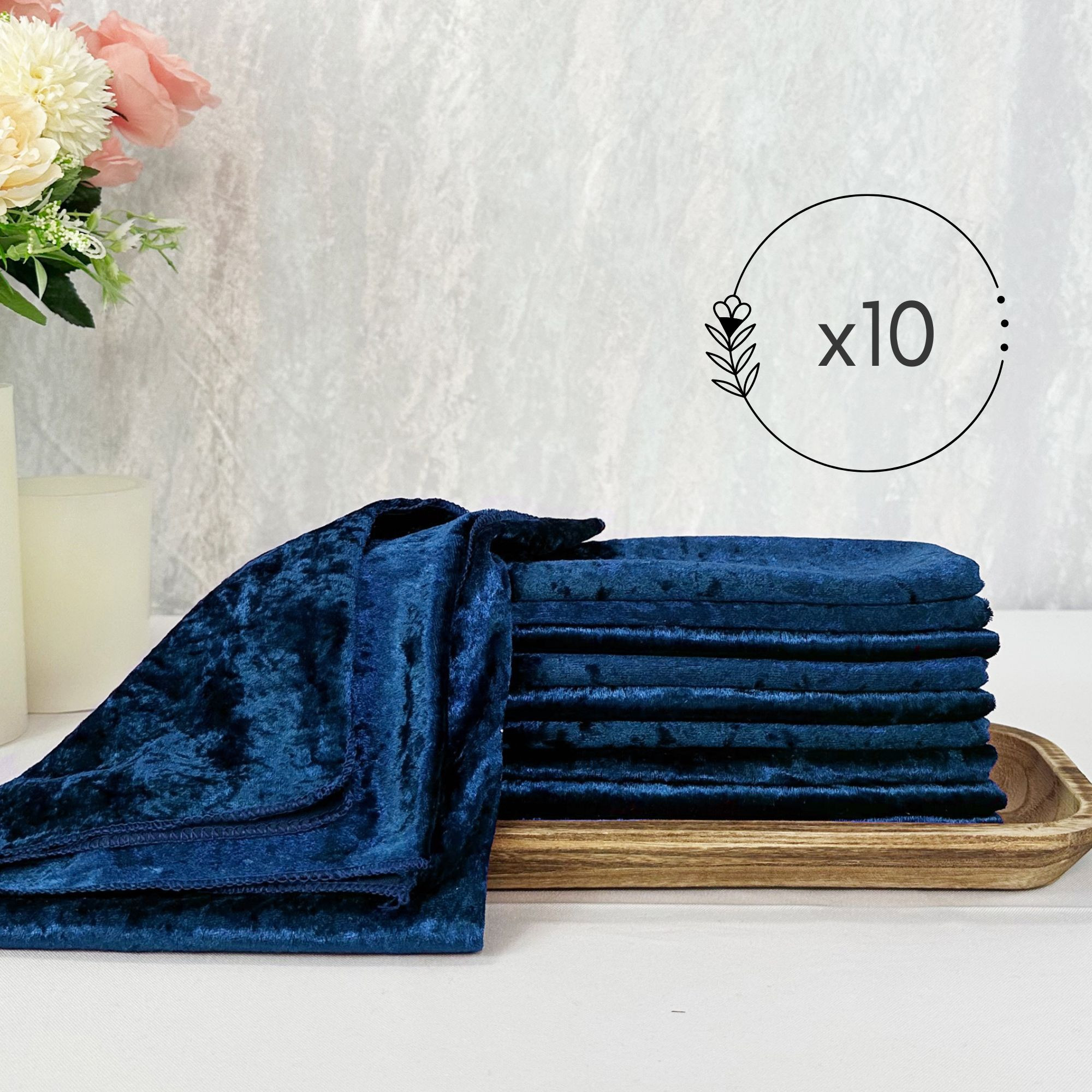 10 Pack 20 Inch Crushed Velvet Cloth Napkins Navy Blue | YCC Linens