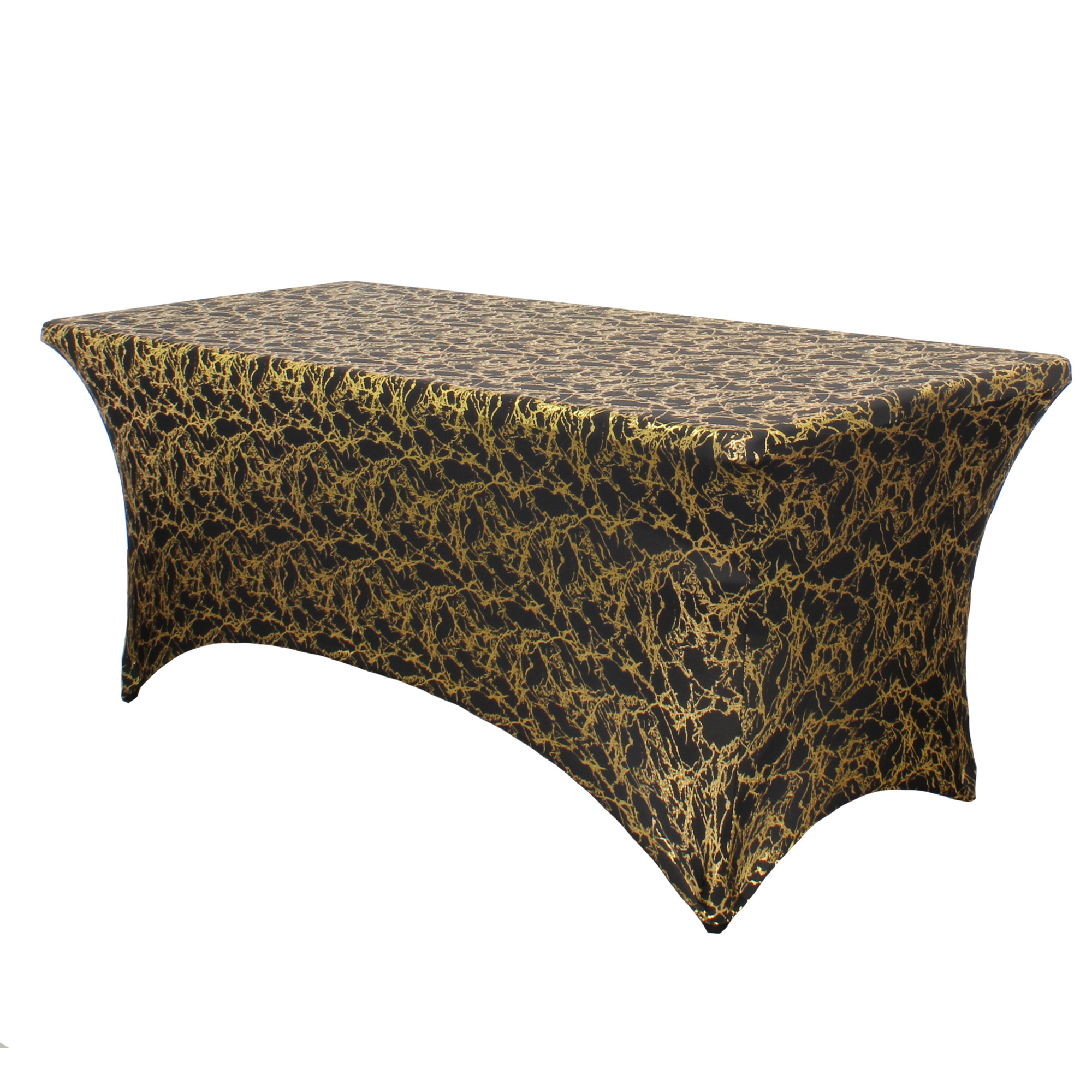 Stretch Spandex 6 ft Rectangular Black Table Cover With Gold Marbling