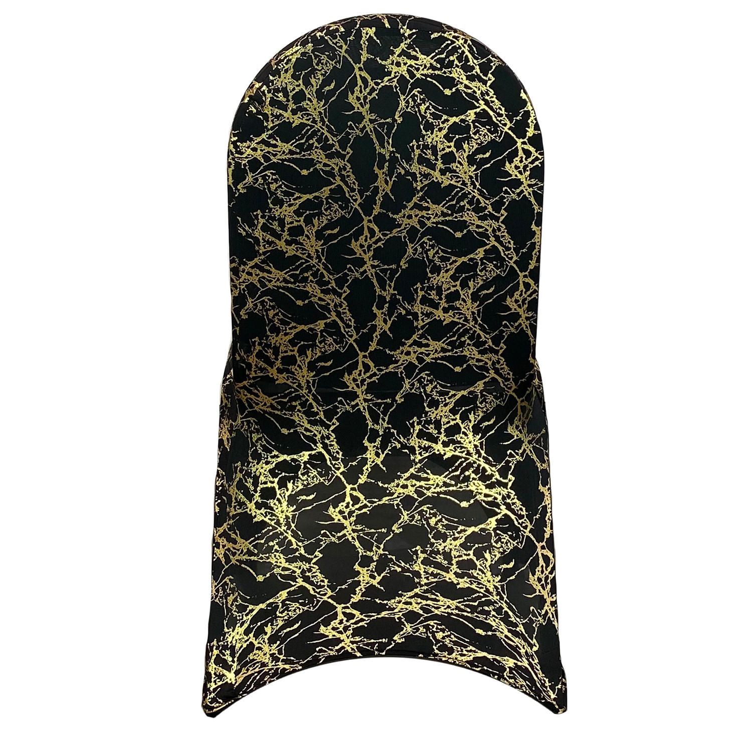 Stretch Spandex Banquet Chair Cover Black With Gold Marbling Back