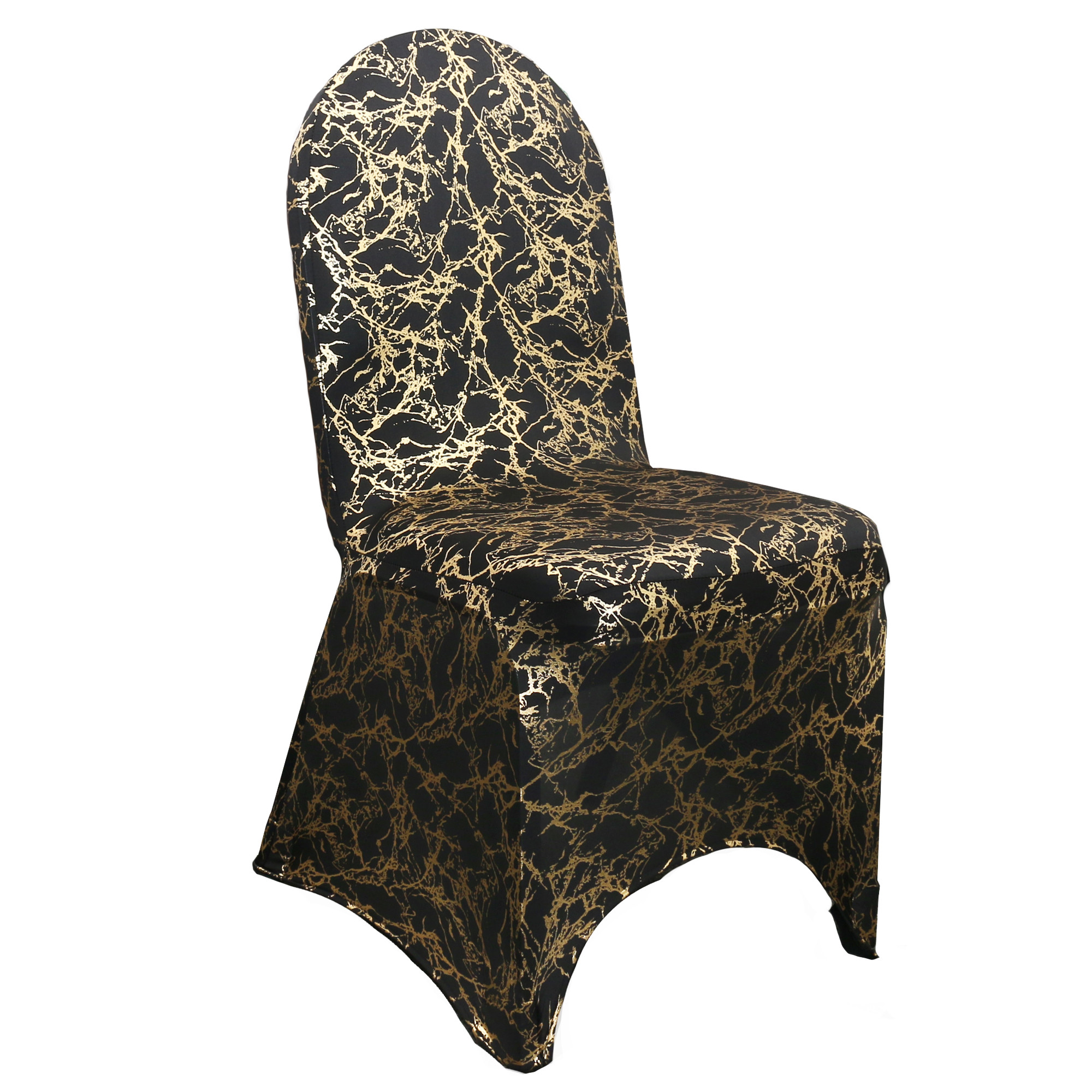 Stretch Spandex Banquet Chair Cover Black With Gold Marbling