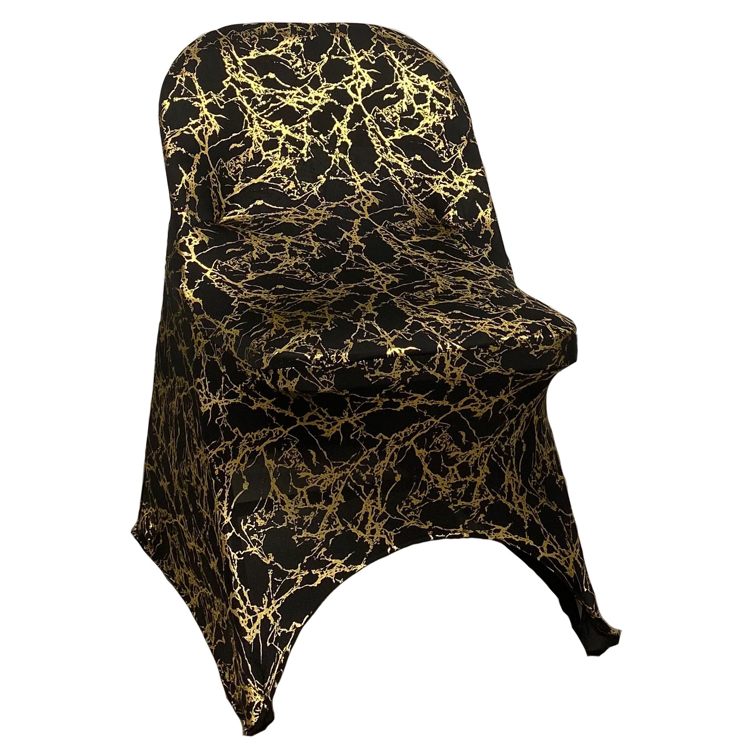 Stretch Spandex Folding Chair Cover Black With Gold Marbling