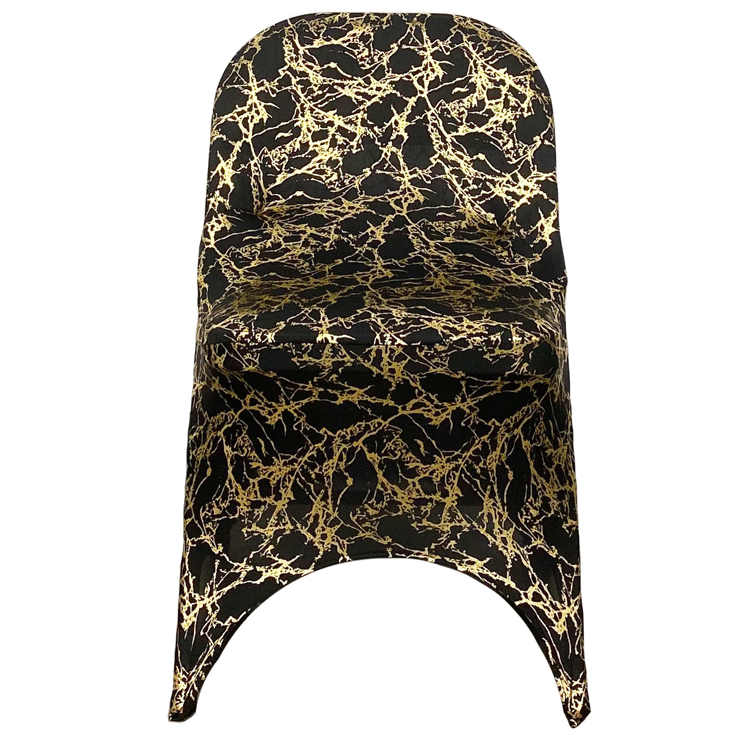 Stretch Spandex Folding Chair Cover Black With Gold Marbling Front