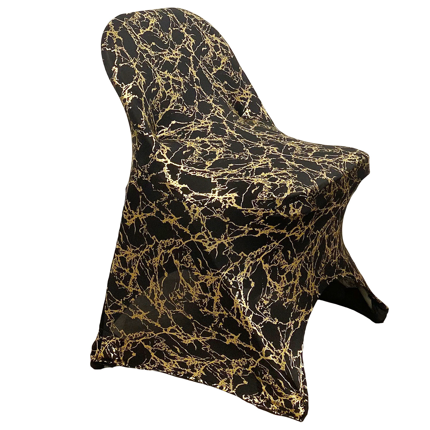 Stretch Spandex Folding Chair Cover Black With Gold Marbling Side