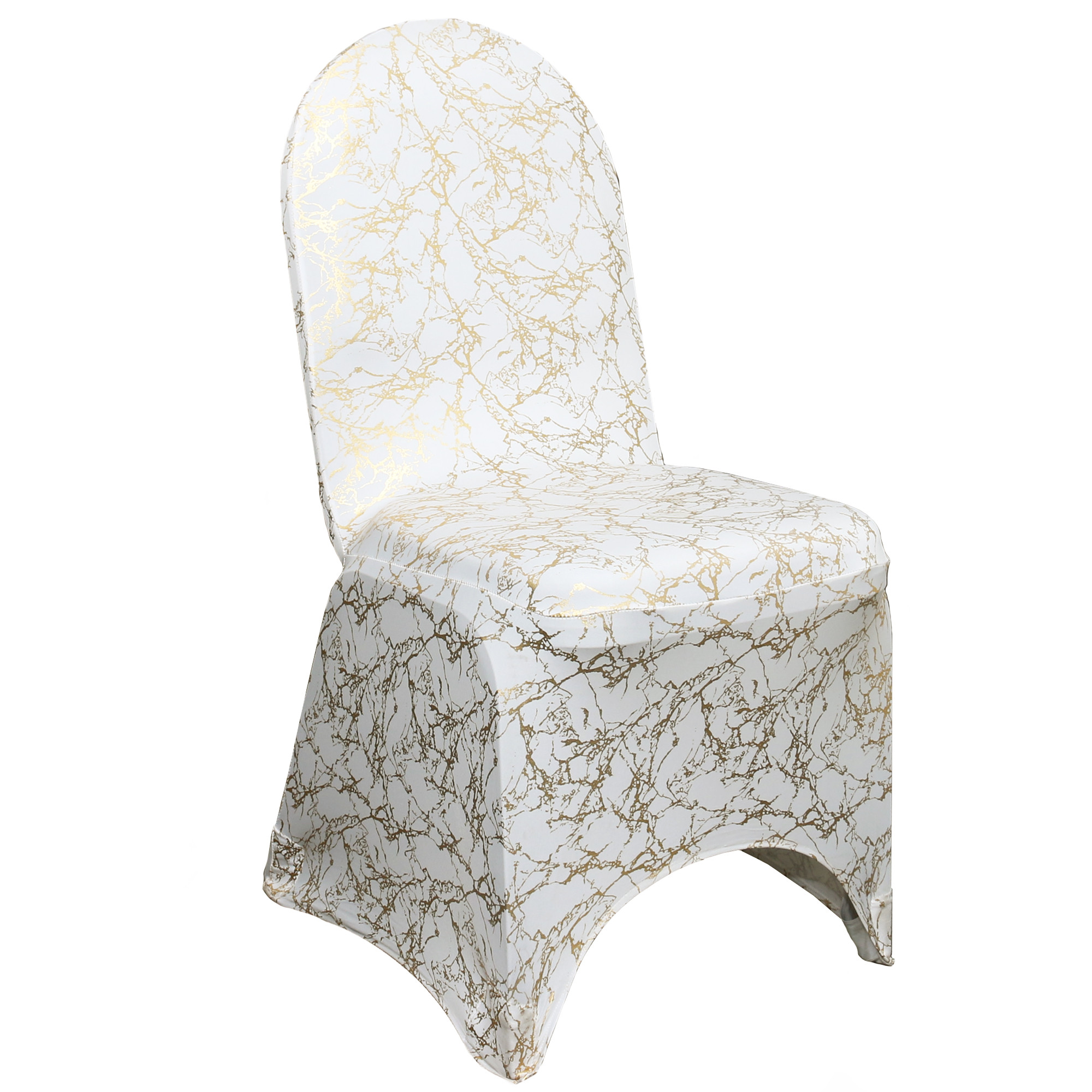 Stretch Spandex Banquet Chair Cover White With Gold Marbling