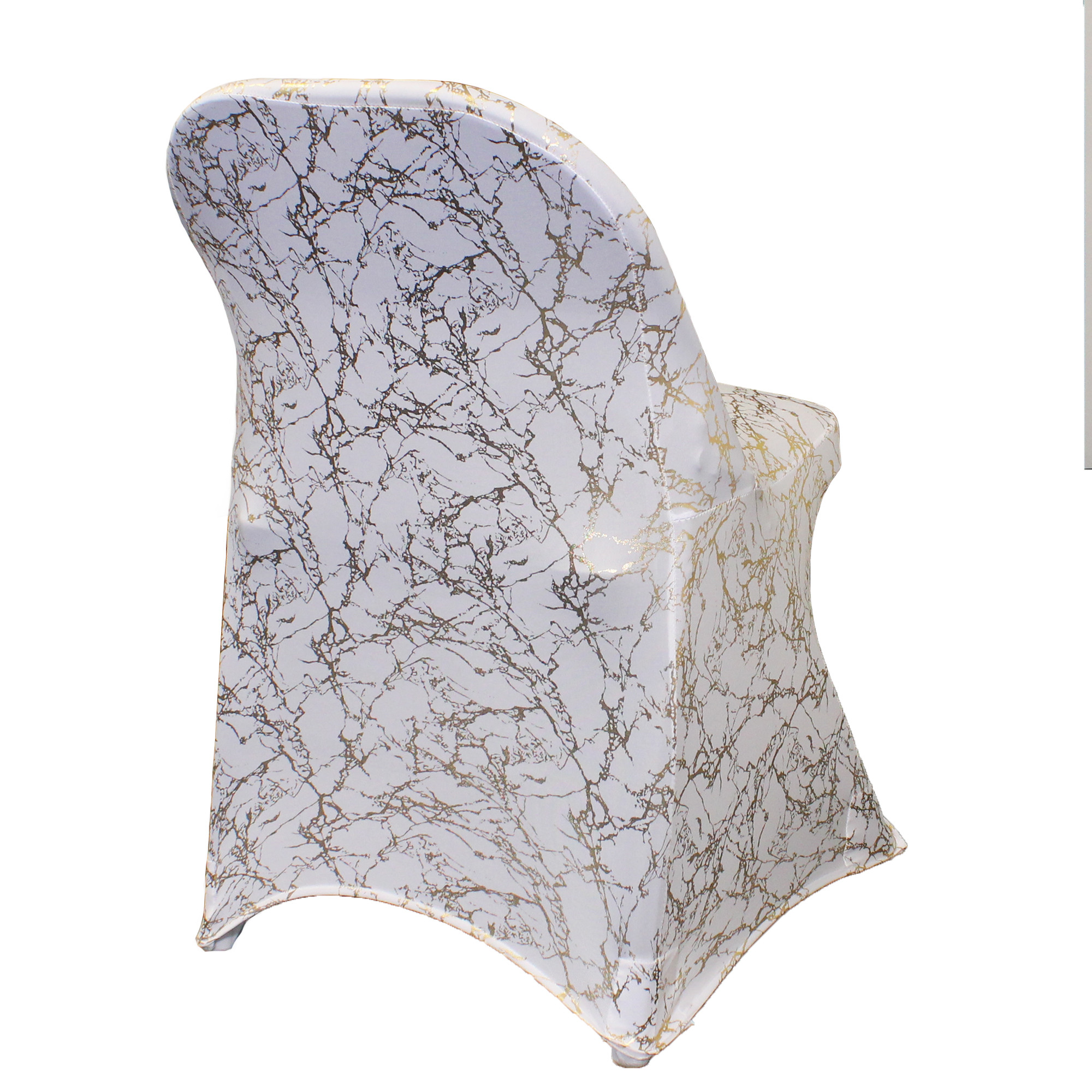 Stretch Spandex Folding Chair Cover White With Gold Marbling back