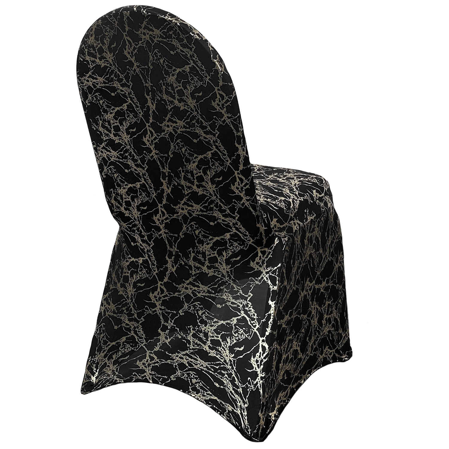 Stretch Spandex Banquet Chair Cover Black With Silver Marbling Side