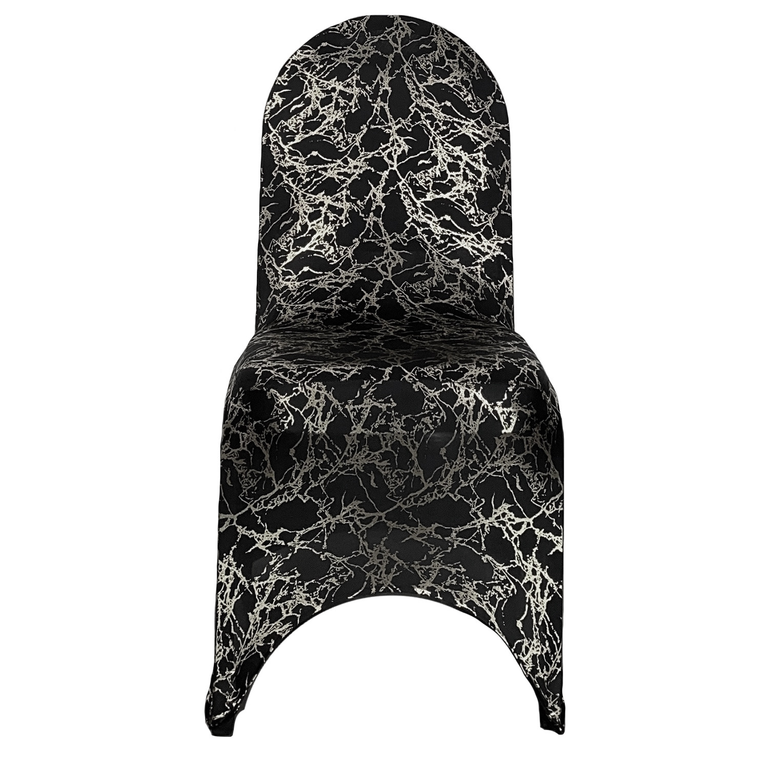 Stretch Spandex Banquet Chair Cover Black With Silver Marbling Front