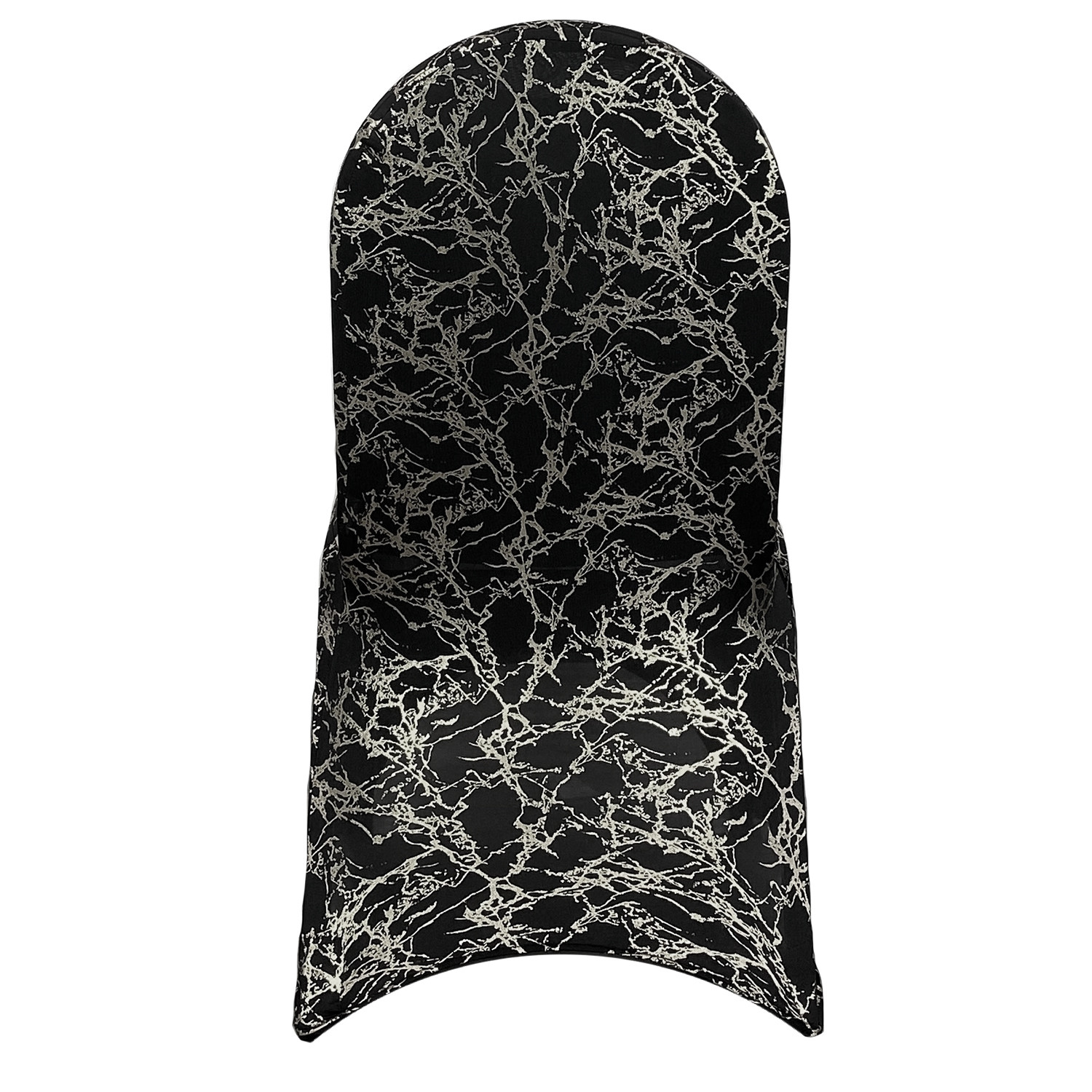 Stretch Spandex Banquet Chair Cover Black With Silver Marbling Back
