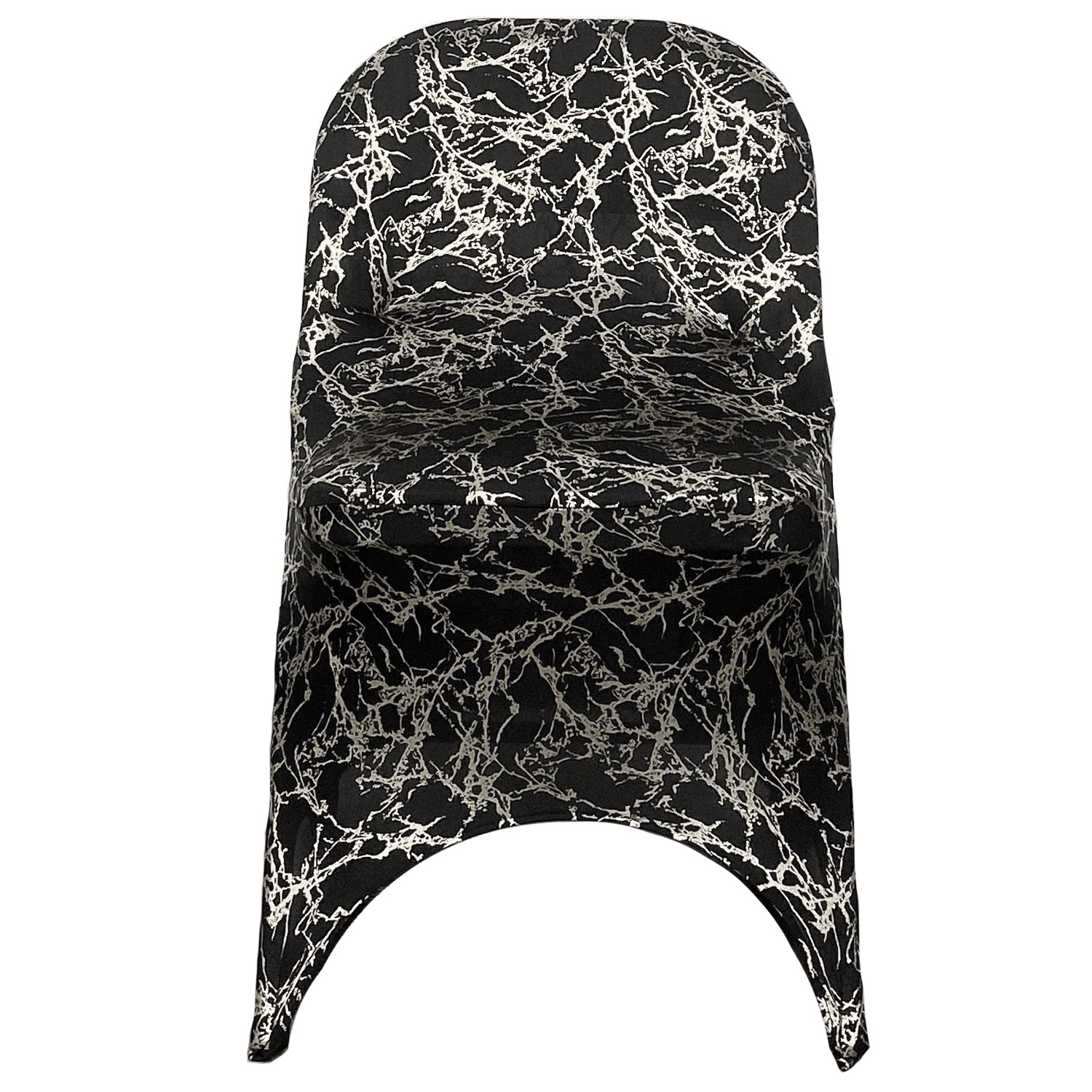 Stretch Spandex Folding Chair Cover Black With Silver Marbling Front