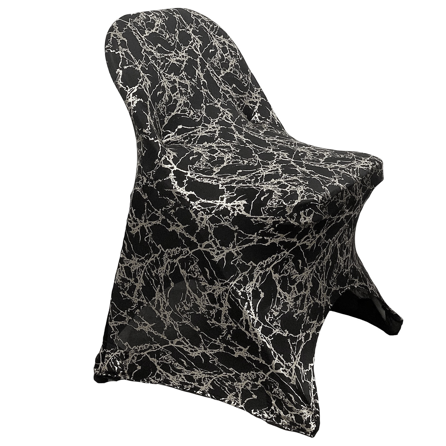Stretch Spandex Folding Chair Cover Black With Silver Marbling Side