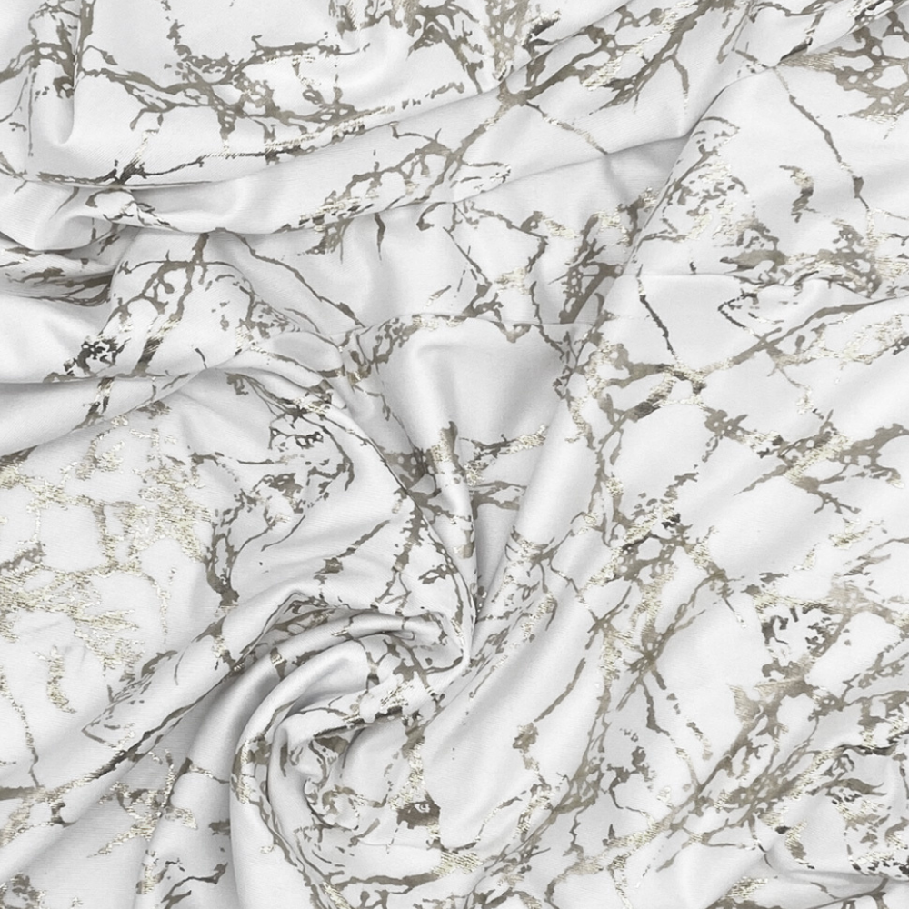  Stretch Spandex 6 ft Rectangular Table Cover White With Silver Marbling Zoom