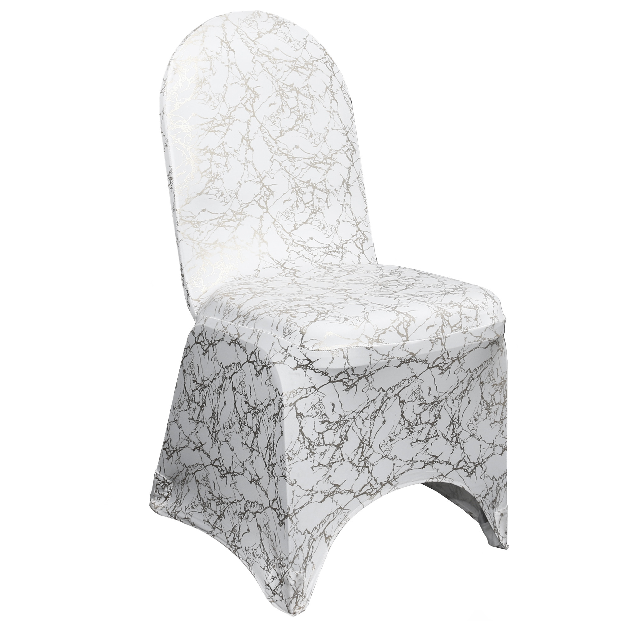Stretch Spandex Banquet Chair Cover White With Silver Marbling