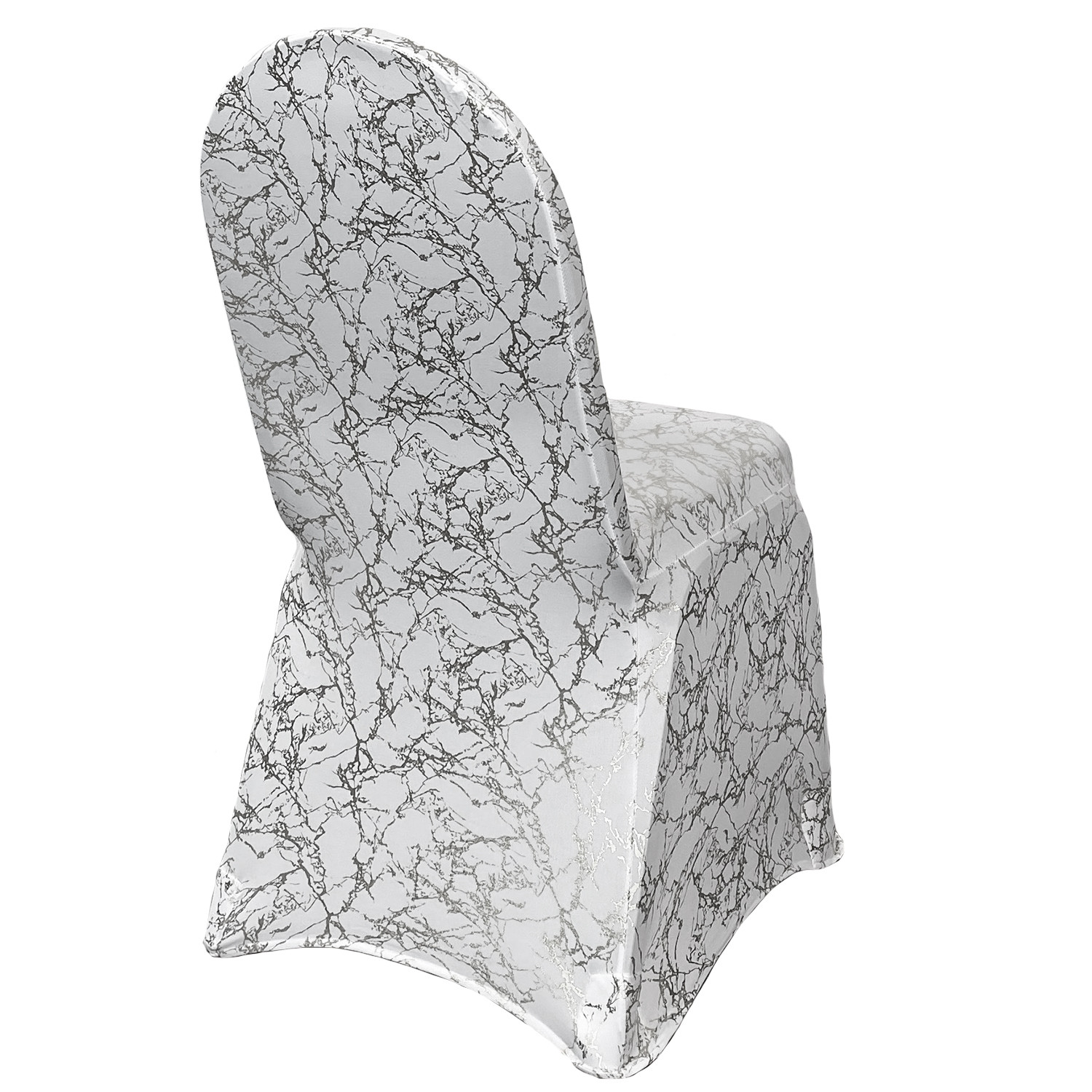 Stretch Spandex Banquet Chair Cover White With Silver Marbling side