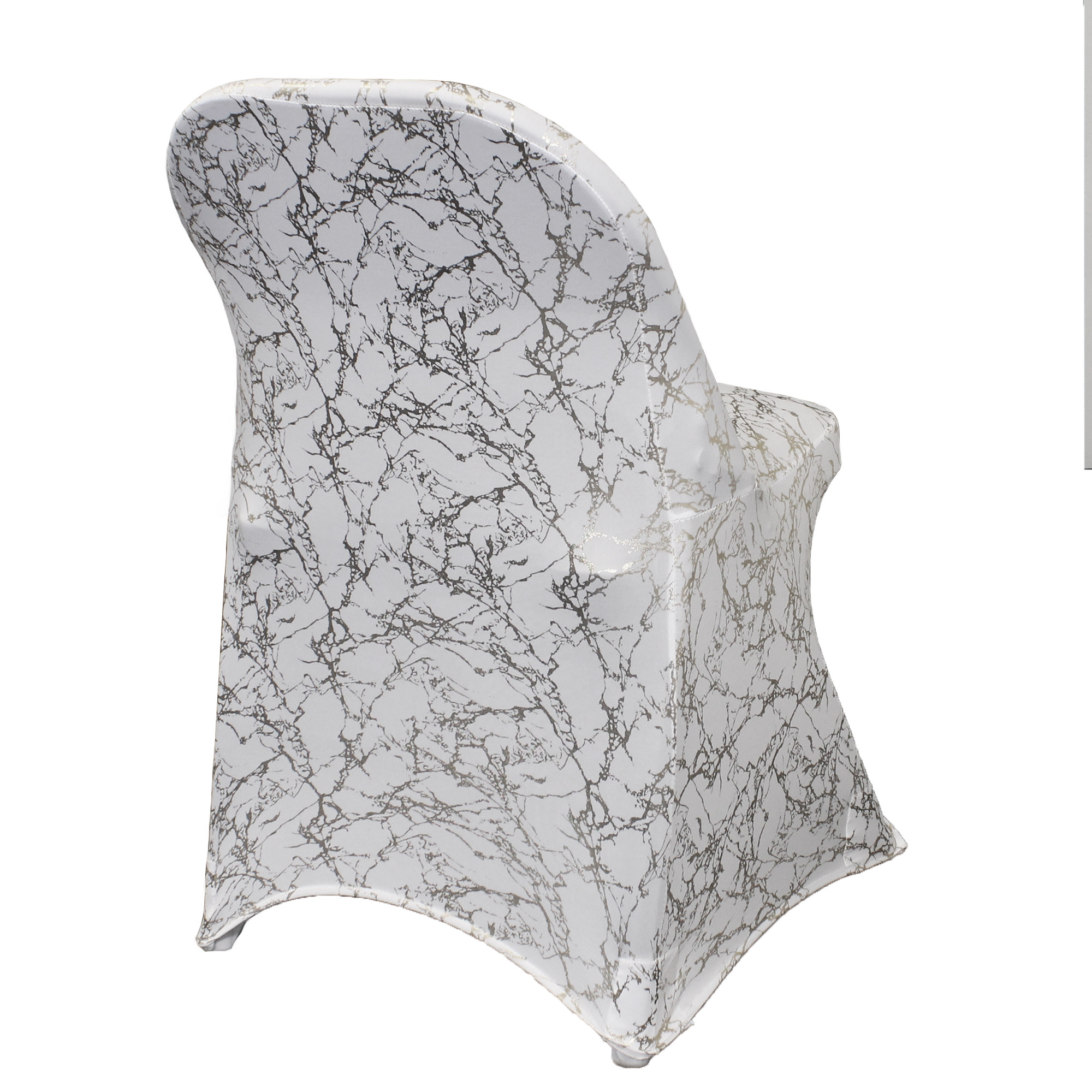 Stretch Spandex Folding Chair Cover White With Silver Marbling back