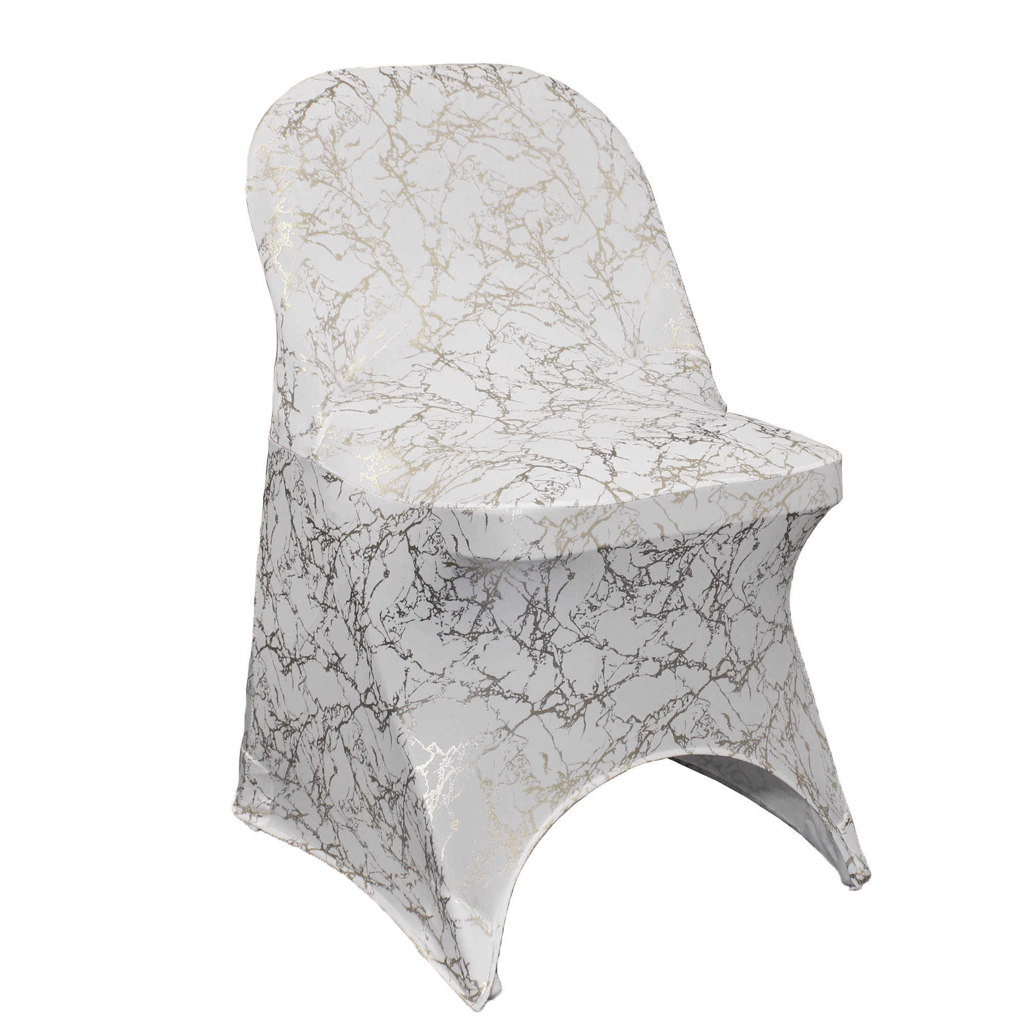 Stretch Spandex Folding Chair Cover White With Silver Marbling