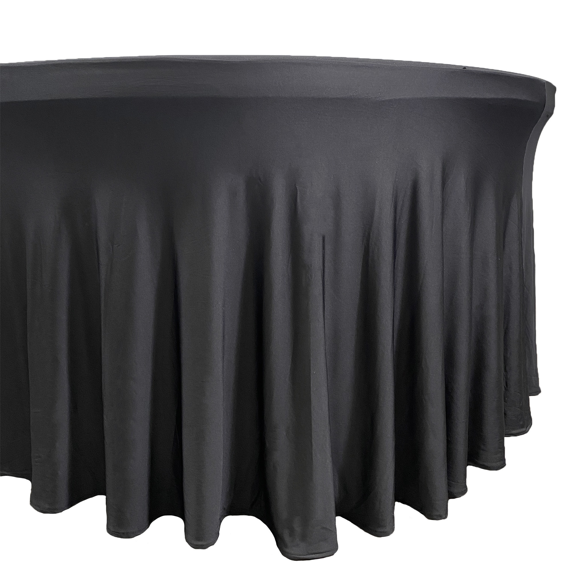 Stretch Spandex 6 ft Round Wavy Draping Table Cover Black Side
