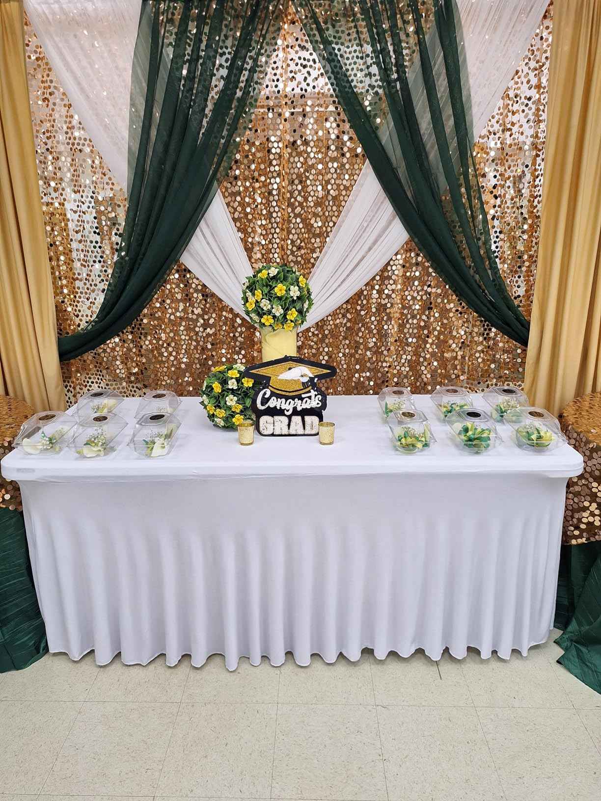 Stretch Spandex 6 ft Rectangular Wavy Draping Table Cover White lifestyle