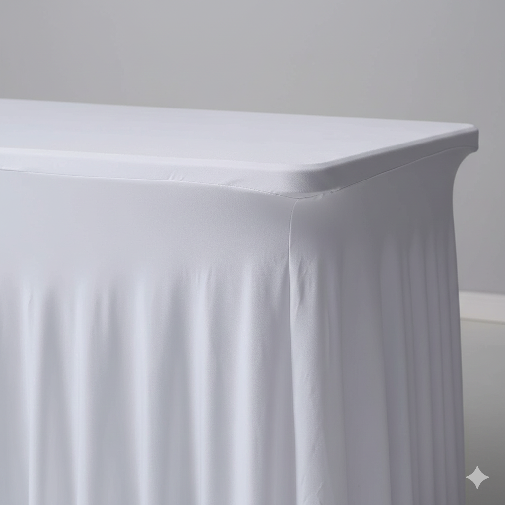 Spandex 6 ft Rectangular Wavy Draping Table Cover White side