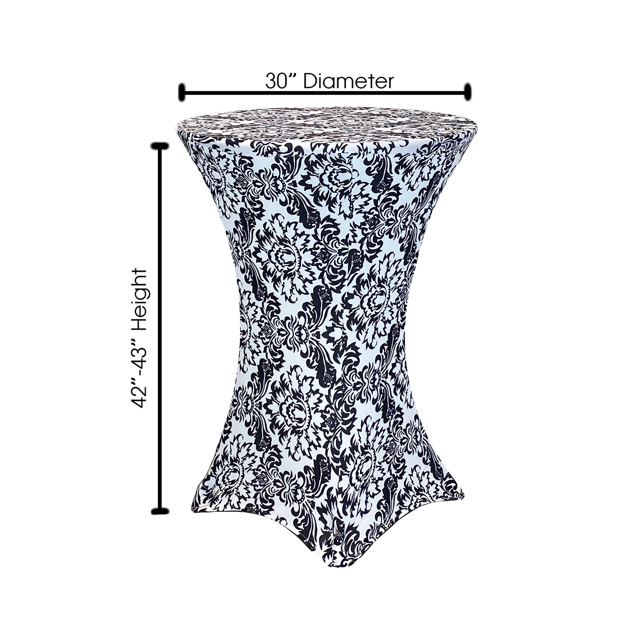 30 Inch Highboy Cocktail Round Stretch Spandex Table Cover Damask Dimensions
