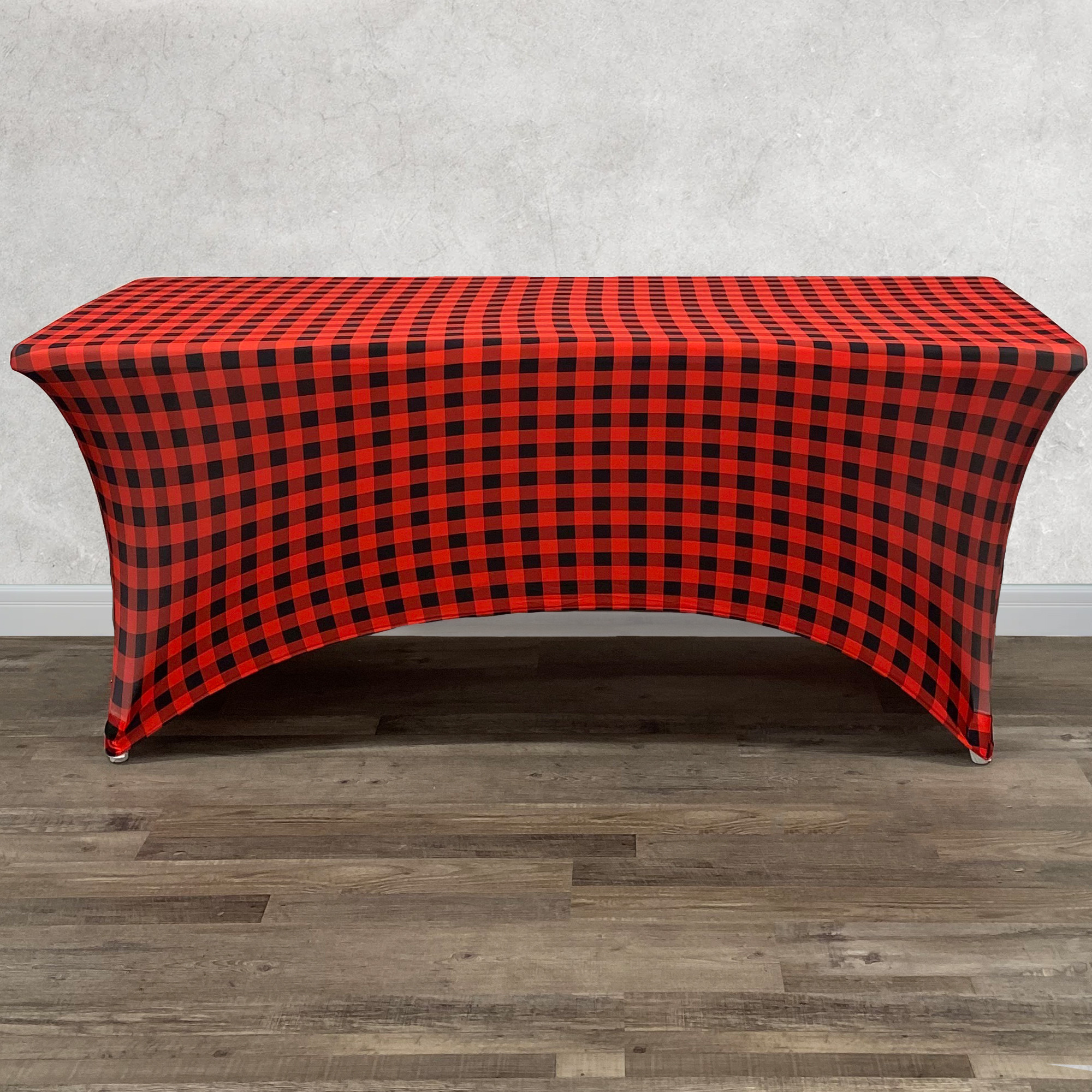 Stretch Spandex 6 Ft Rectangular Table Cover Red Buffalo Plaid Front