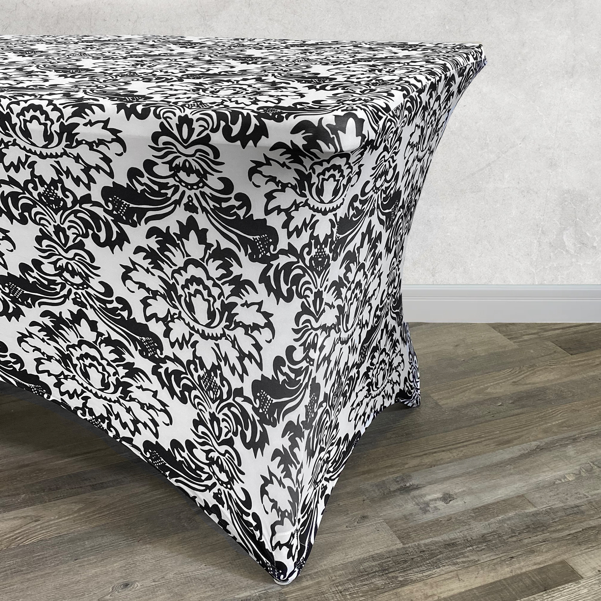 Stretch Spandex 8 Ft Rectangular Table Cover Damask Side Corner