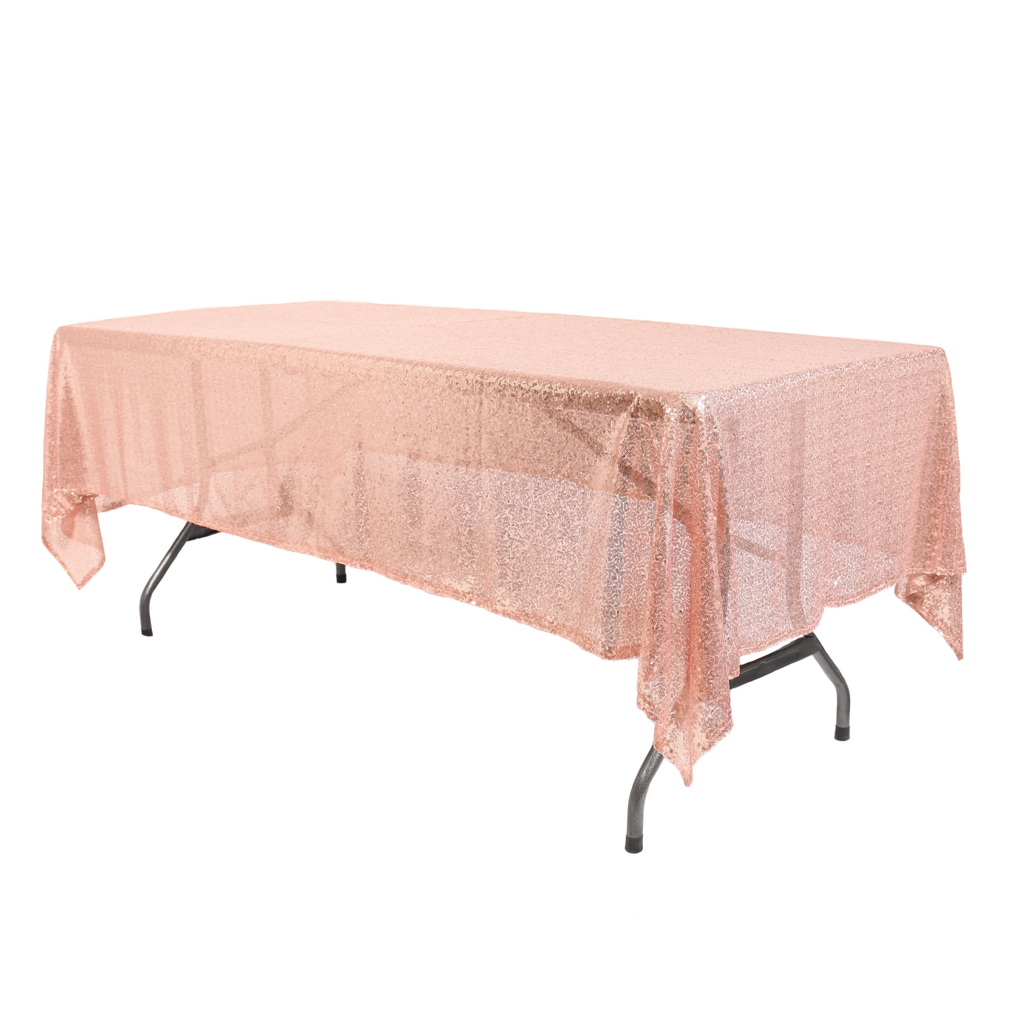 60 x 102 inch Rectangular Glitz Sequin On Mesh Tablecloth Blush