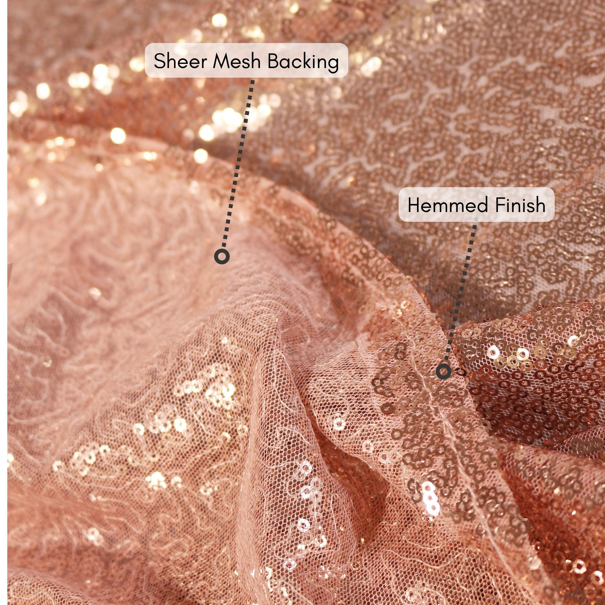 60 x 102 inch Rectangular Glitz Sequin On Mesh Tablecloth Blush Info