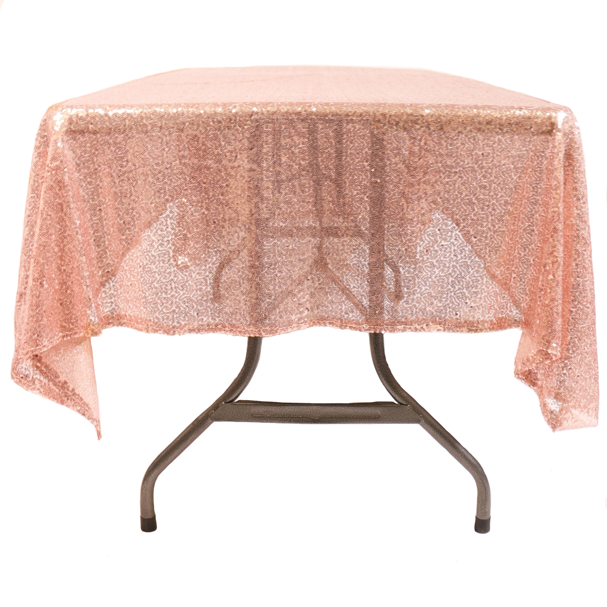 60 x 102 inch Rectangular Glitz Sequin On Mesh Tablecloth Blush Side