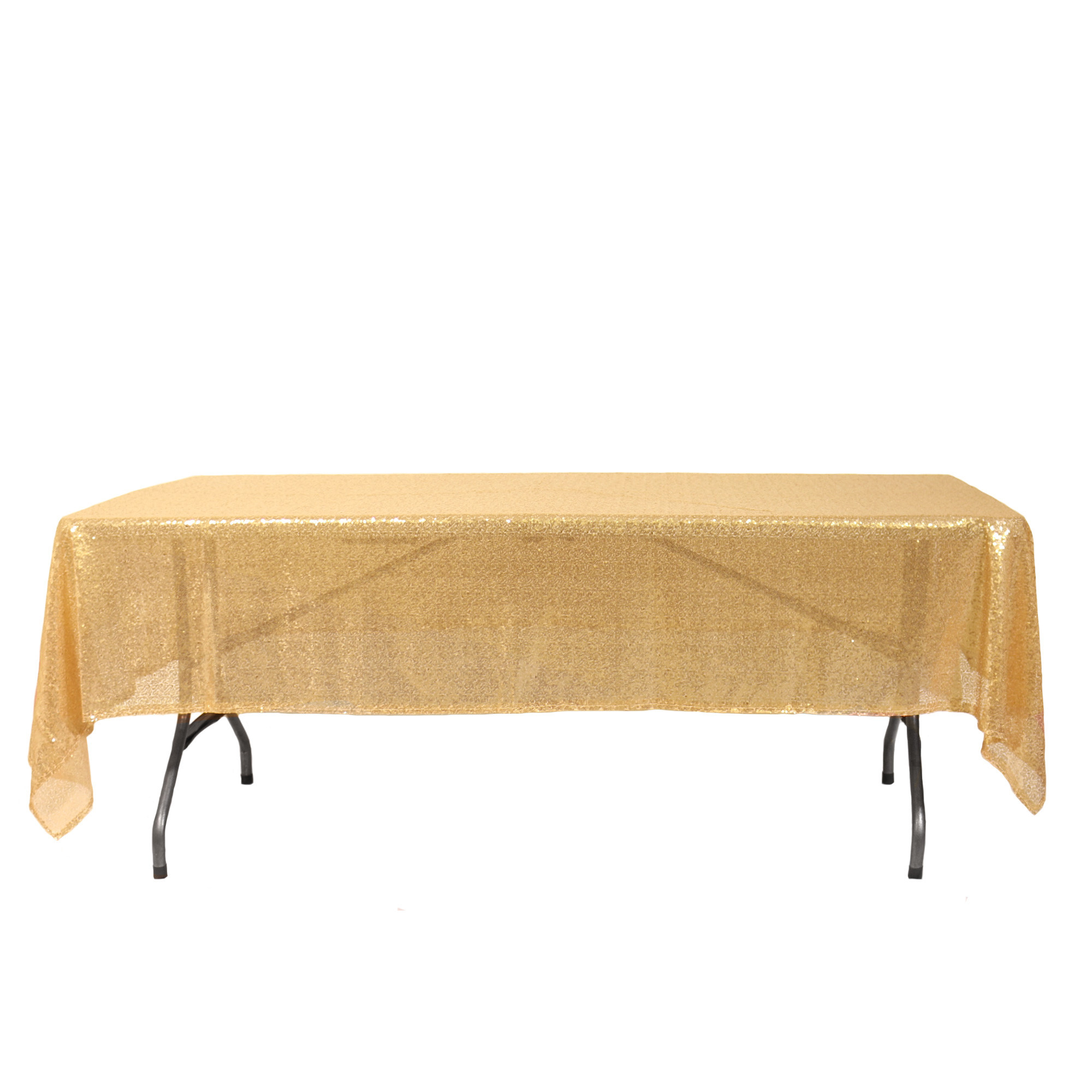 60 x 102 inch Rectangular Glitz Sequin On Mesh Tablecloth Gold Front
