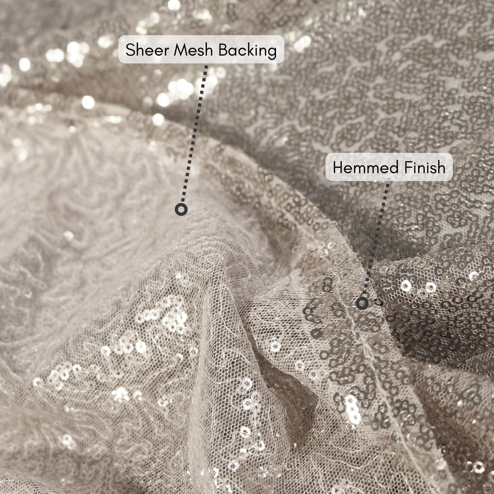 60 x 102 inch Rectangular Glitz Sequin On Mesh Tablecloth Silver Info