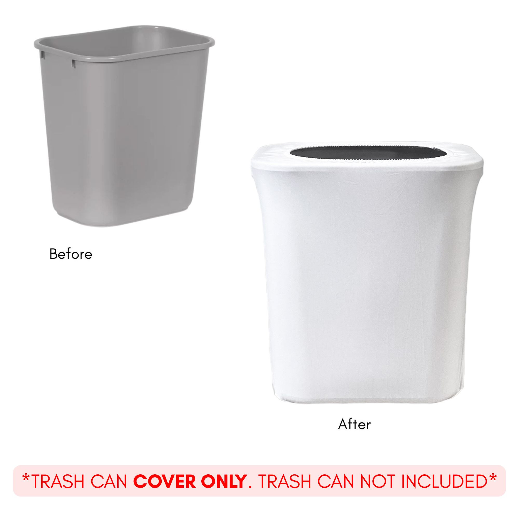7 Gallon Spandex Office Trash Can Cover White before and after