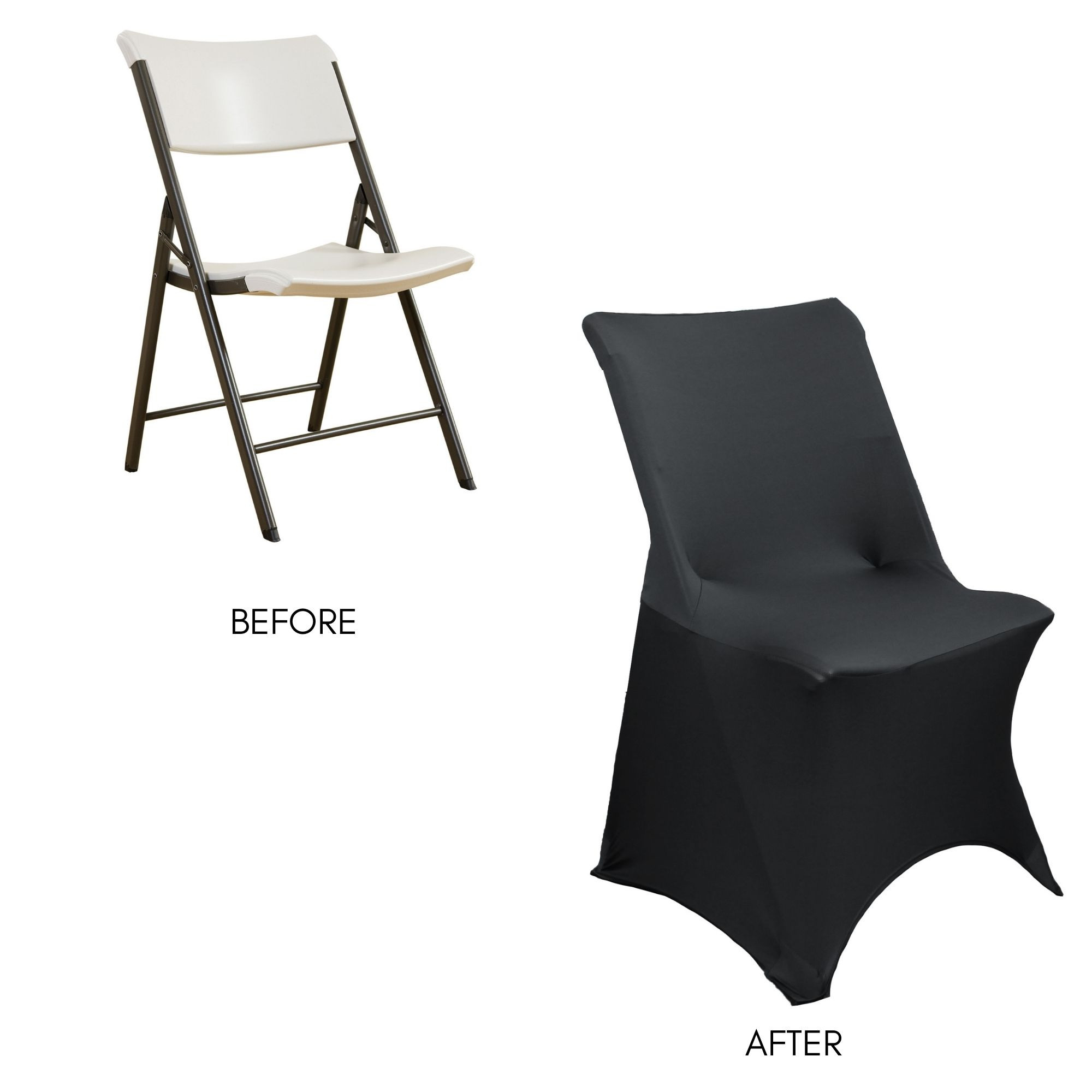 Stretch Spandex Lifetime Folding Chair Cover Black before and after