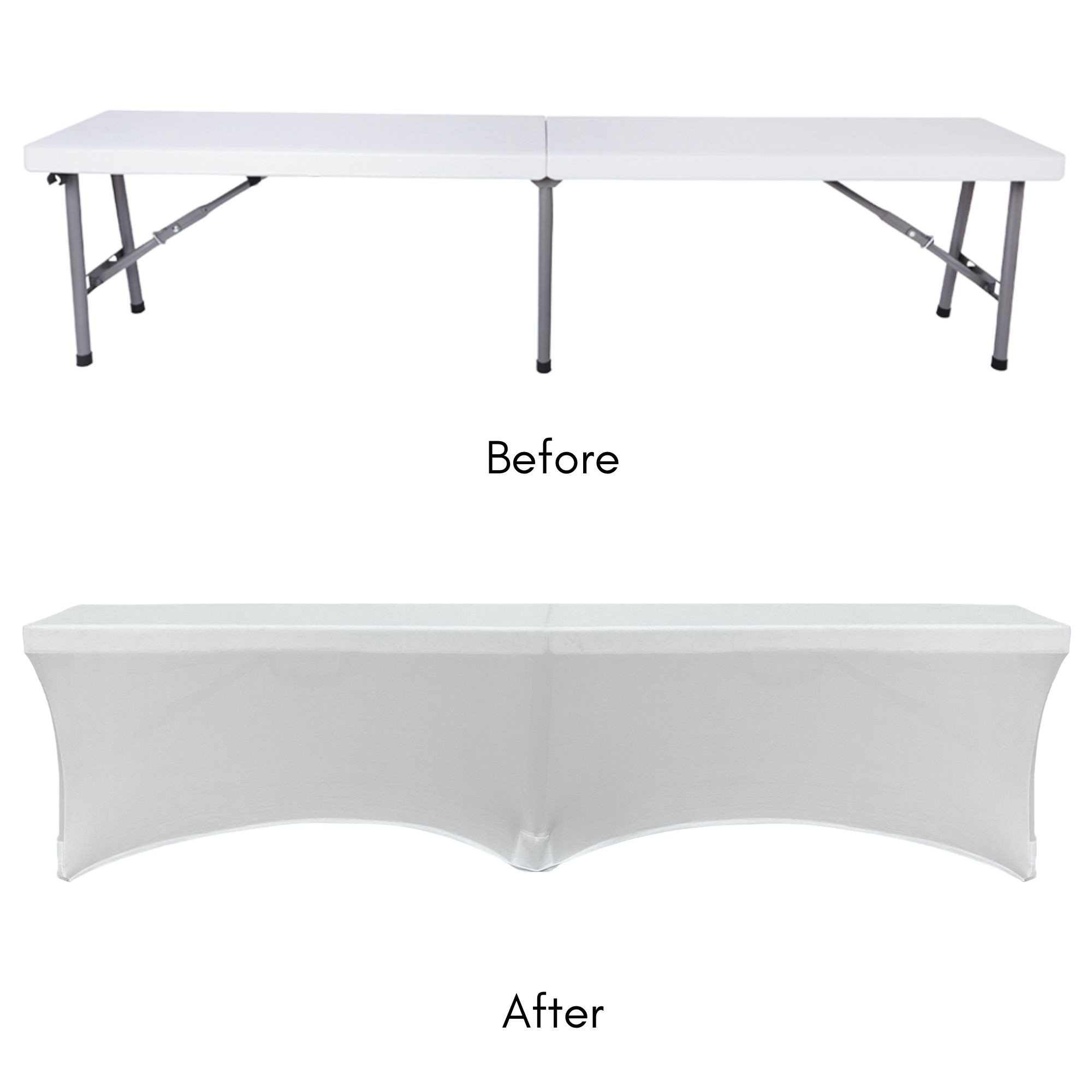 Stretch Spandex 6 ft. Lifetime Folding Bench Cover White Before & After