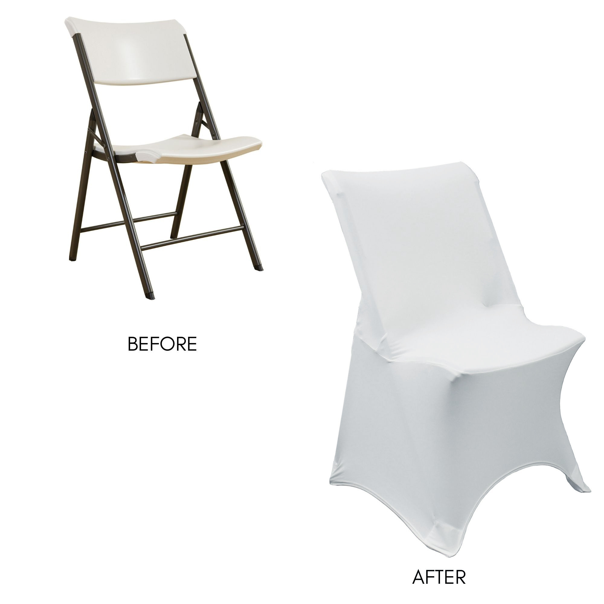 Stretch Spandex Lifetime Folding Chair Cover White before and after
