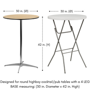 30 inch Highboy Cocktail Round Table Measurements